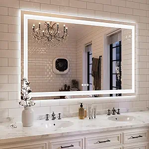 ISKM 55''L x 40''W LED Mirror for Bathroom Lighted Vanity Mirror for Wall Front Lights + Backlit LED Bathroom Mirror Anti-Fog Tempered Glass ETL Listed