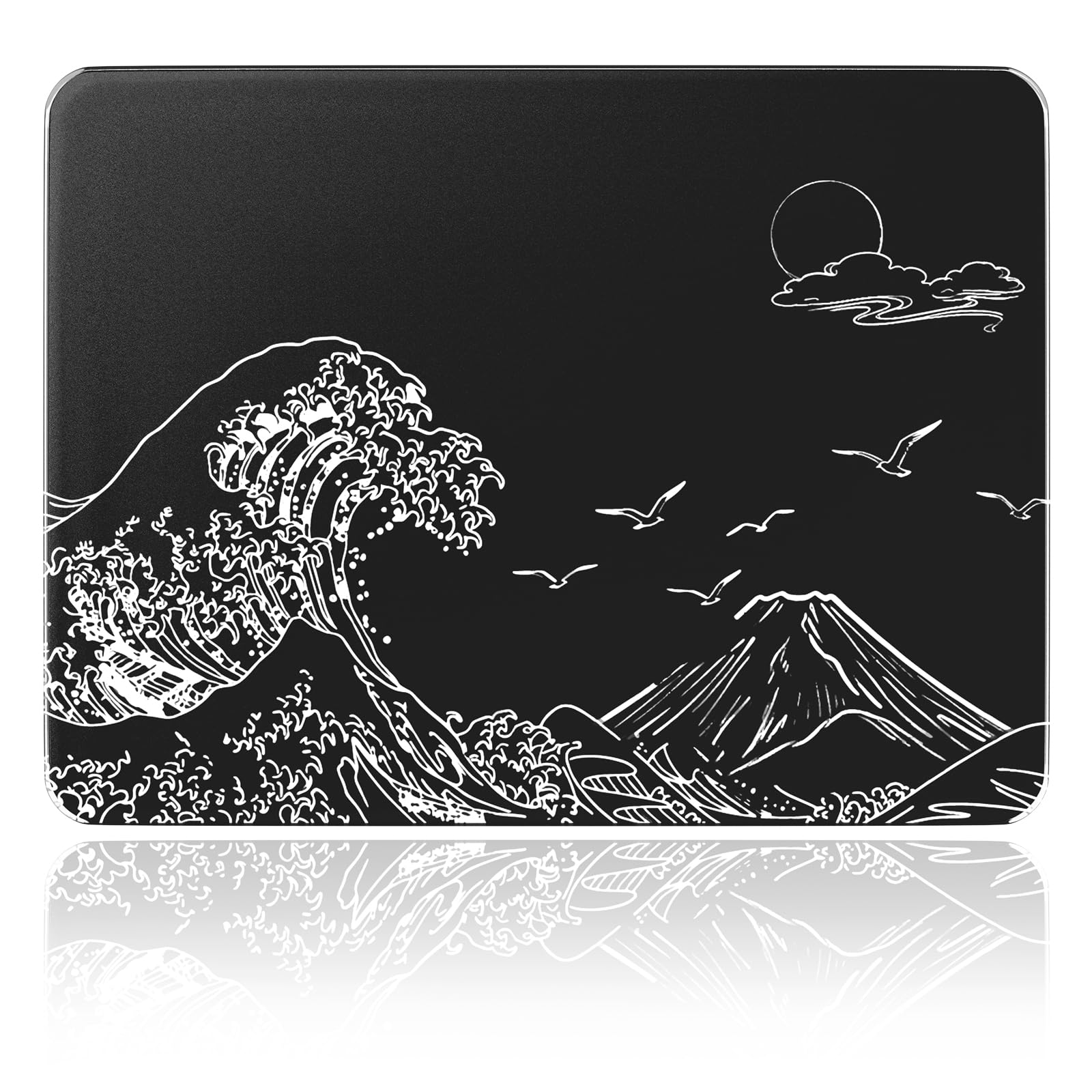 MAMBASNAKE x Attack Shark CM05SE Glass Hard Gaming Mousepad,Nano-Micro-Etched Texture,Smooth Glass Surface,High Accuracy,Fast-Moving,Anti-Scratch, PU Leather Non-Slip Base, Small Size(410×310mm)