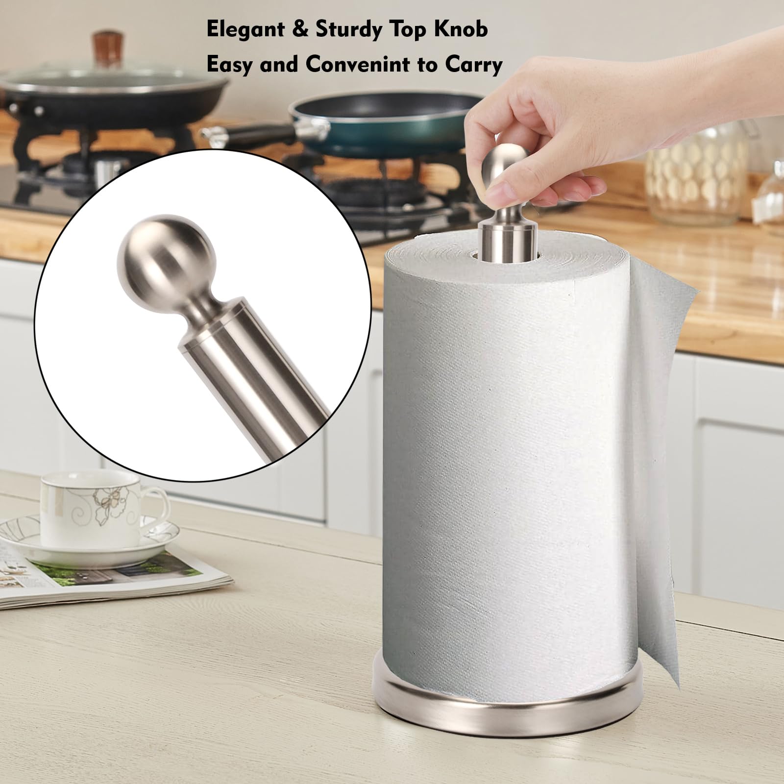Support Papier Essuie-Tout Sur Pied - Acier Inoxydable Lourd Doré Brossé, Base Lestée Anti-Glisse