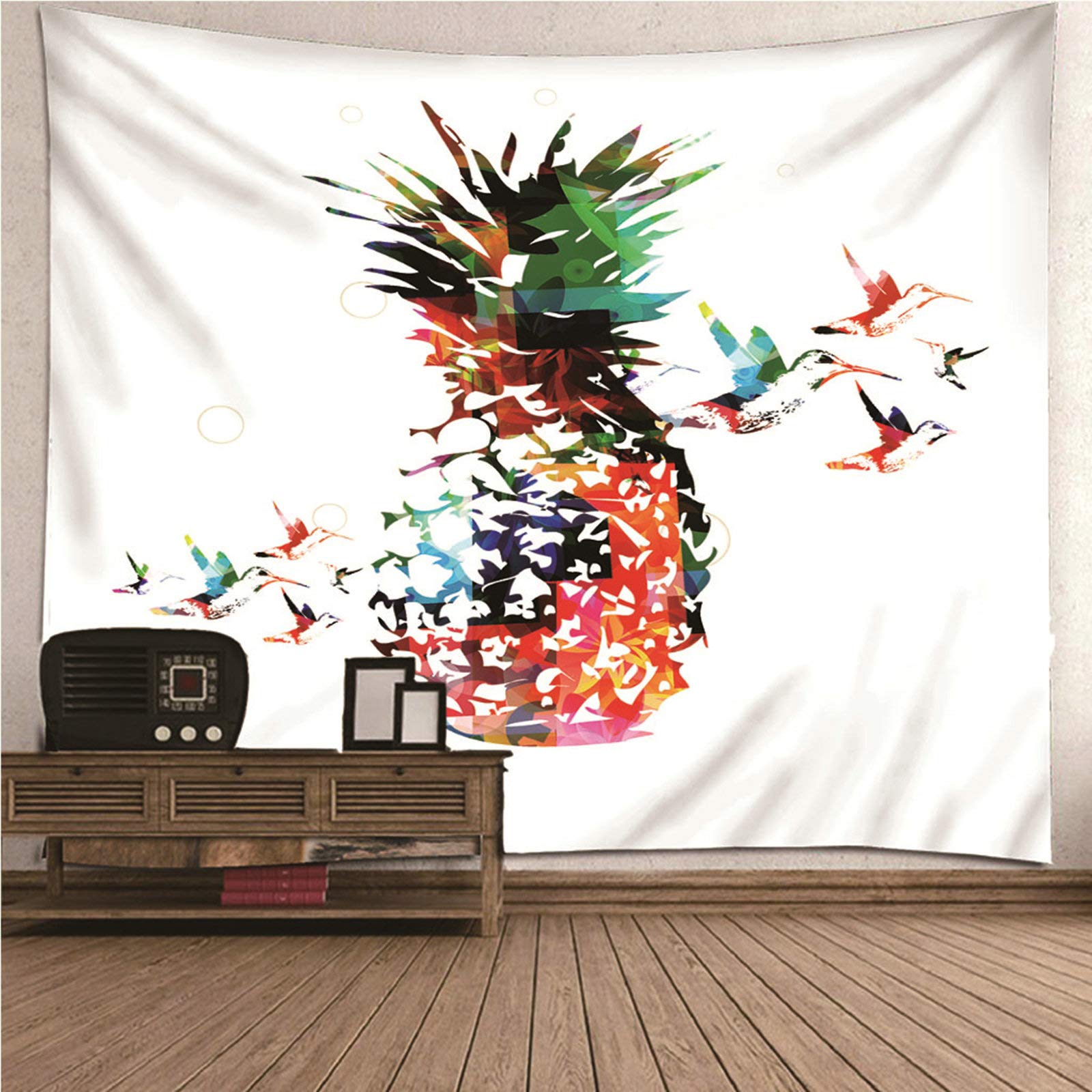 Tapiz de pared decorativo con piñas y pájaros para dar un toque fresco al salón