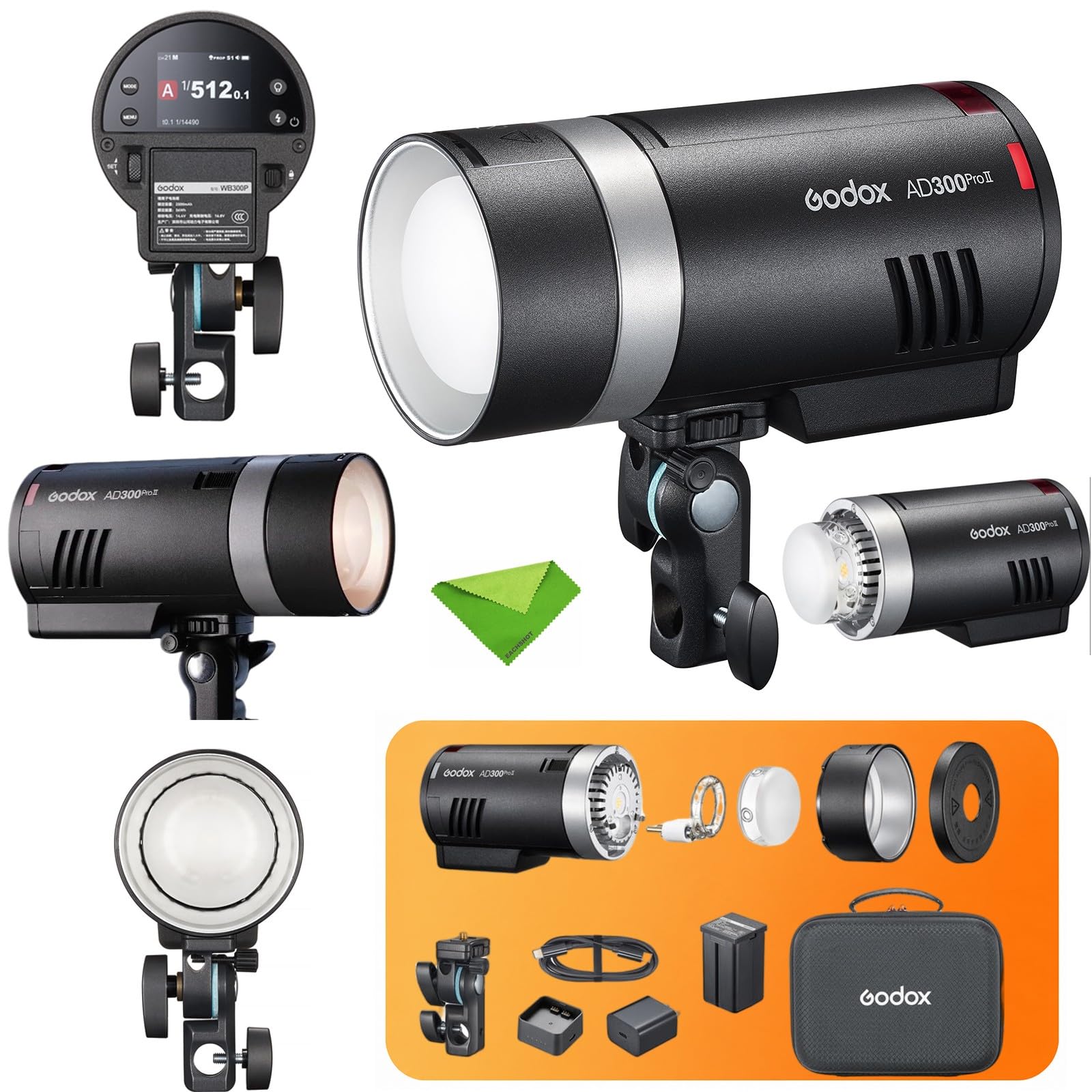 GODOX AD300Pro II 300Ws Outdoor TTL Flash Strobe Monolight,2.4G 1/8000 HSS for Sony,Canon,Nikon,Fufjilm,Olympus,Panasonic Cameras,12W Bi-Color Modeling Light,0.01~1.5s Recycle Time,1/512 Light Control - Image 1