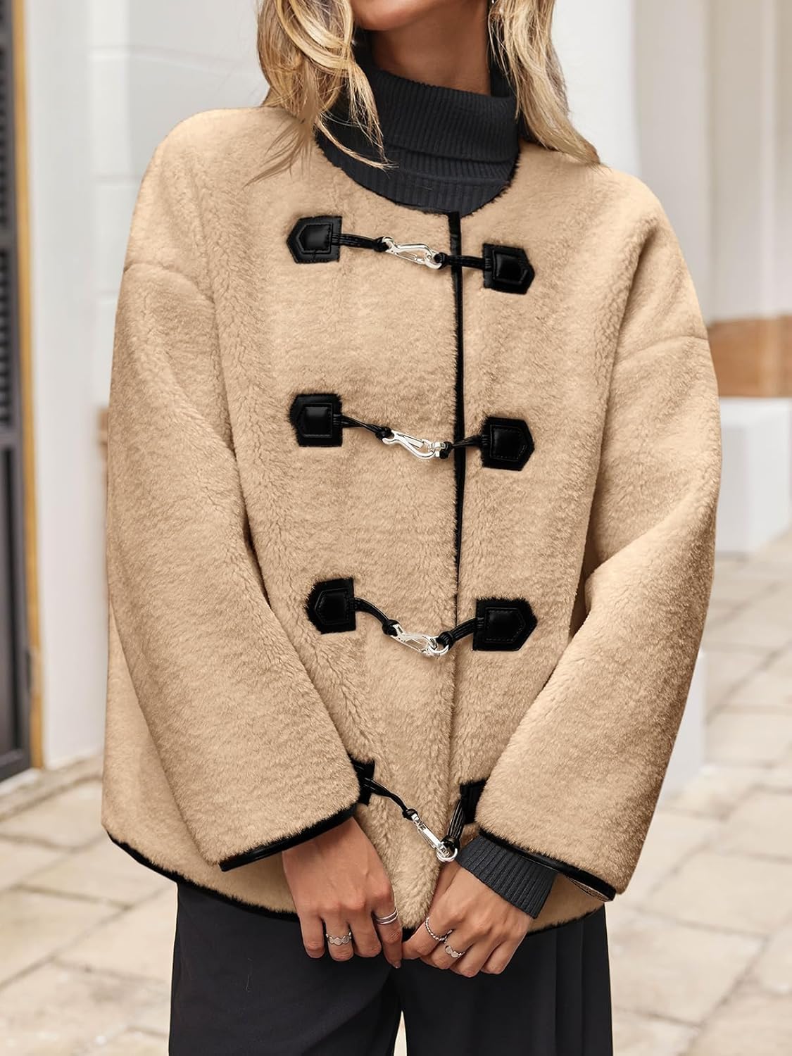 Tankaneo Womens Faux Fur Jackets Fluffy Collarless Winter Fuzzy Coat Oversized Warm Sherpa Outerwear - Image 5