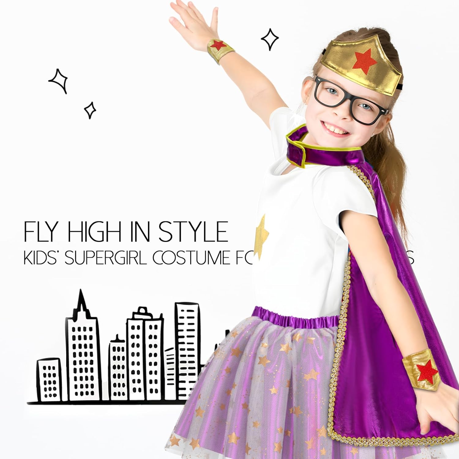 iROLEWIN Wonder Star Superhero-Costumes for Girls Dress-Up Super-Hero-Capes for Kids Tiara Tutu as Christmas Birthday Gifts - Image 2