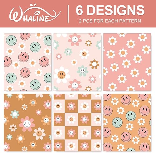 Miniatura 3 de Whaline 12 hojas de papel de regalo retro bohemio, plegado, plano, bohemio, floral, papel de arte para cumpleaños, boda, baby shower, manualidades,