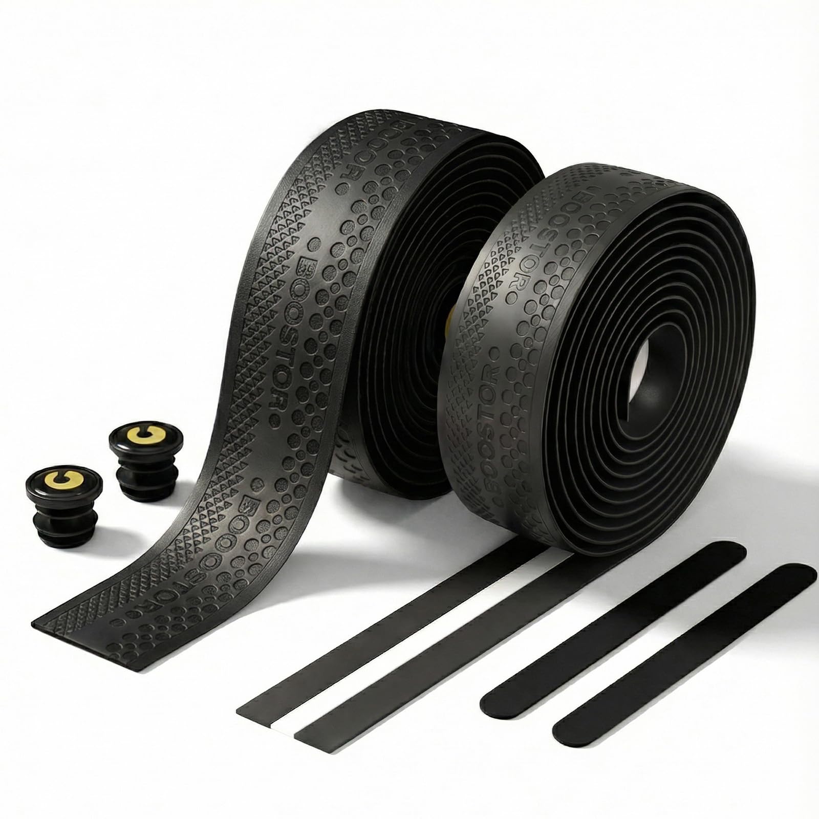 BOOSTOR Fahrrad Lenkerband Rutschfest und Stoßdämpfend Lenkerband Rennrad Griffband Selbstklebend Mountainbike/Gravel Fahrrad Handlebar Tape Schwarz 2200X30X3MM 2x Klebestreifen