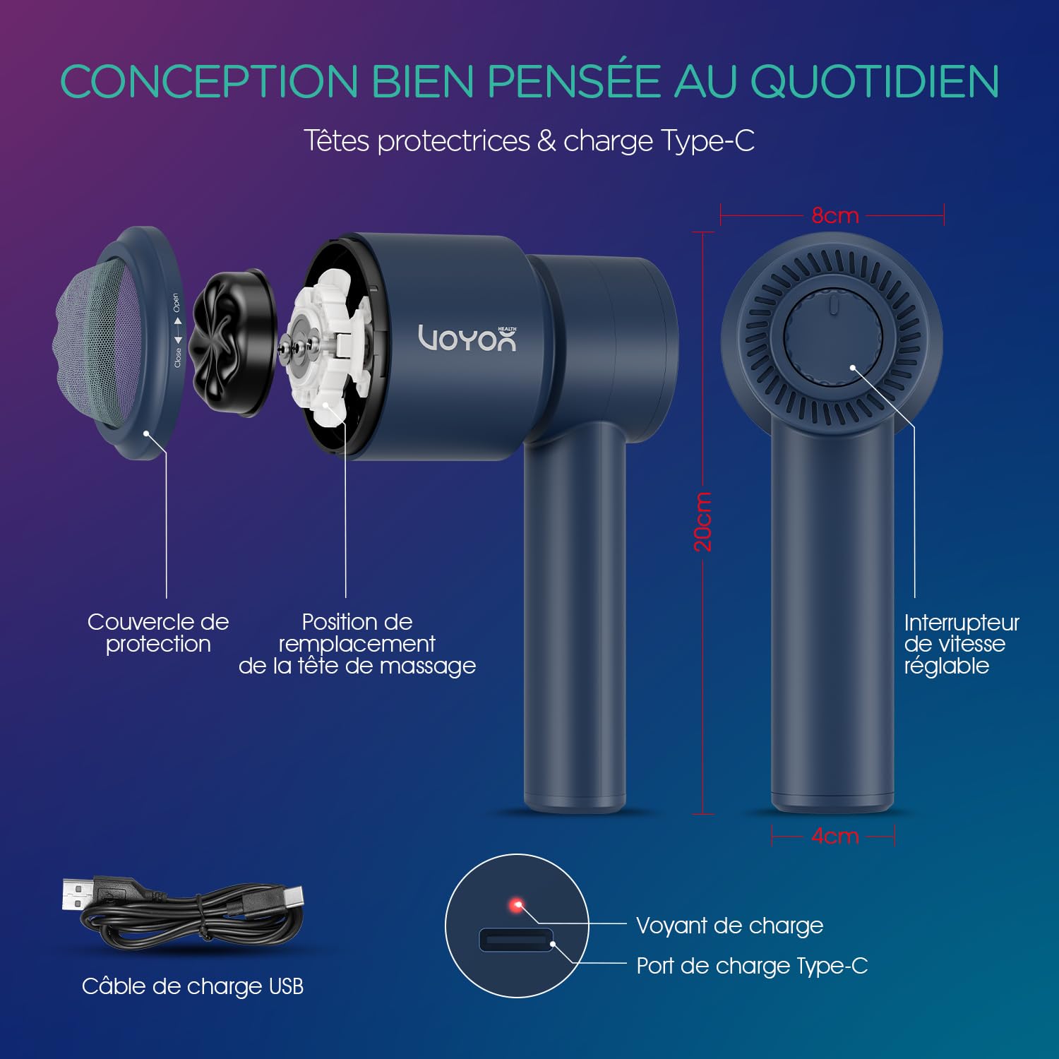 Masseur Anti Cellulite Electrique, Appareil Palper Anti Cellulite Masseur de Relaxation Musculaire avec 5 Têtes Multifonctions, Transportable et Rechargeable CM410 (Bleu)