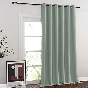 NICETOWN Room Divider Curtain 132 Inches Long, Wide Blackout Sliding Door Curtain for Bedroom, Room Darkening Privacy Window Cover for Patio Door (1 Panel Set, Sage Green, 80 x 132 Inch)