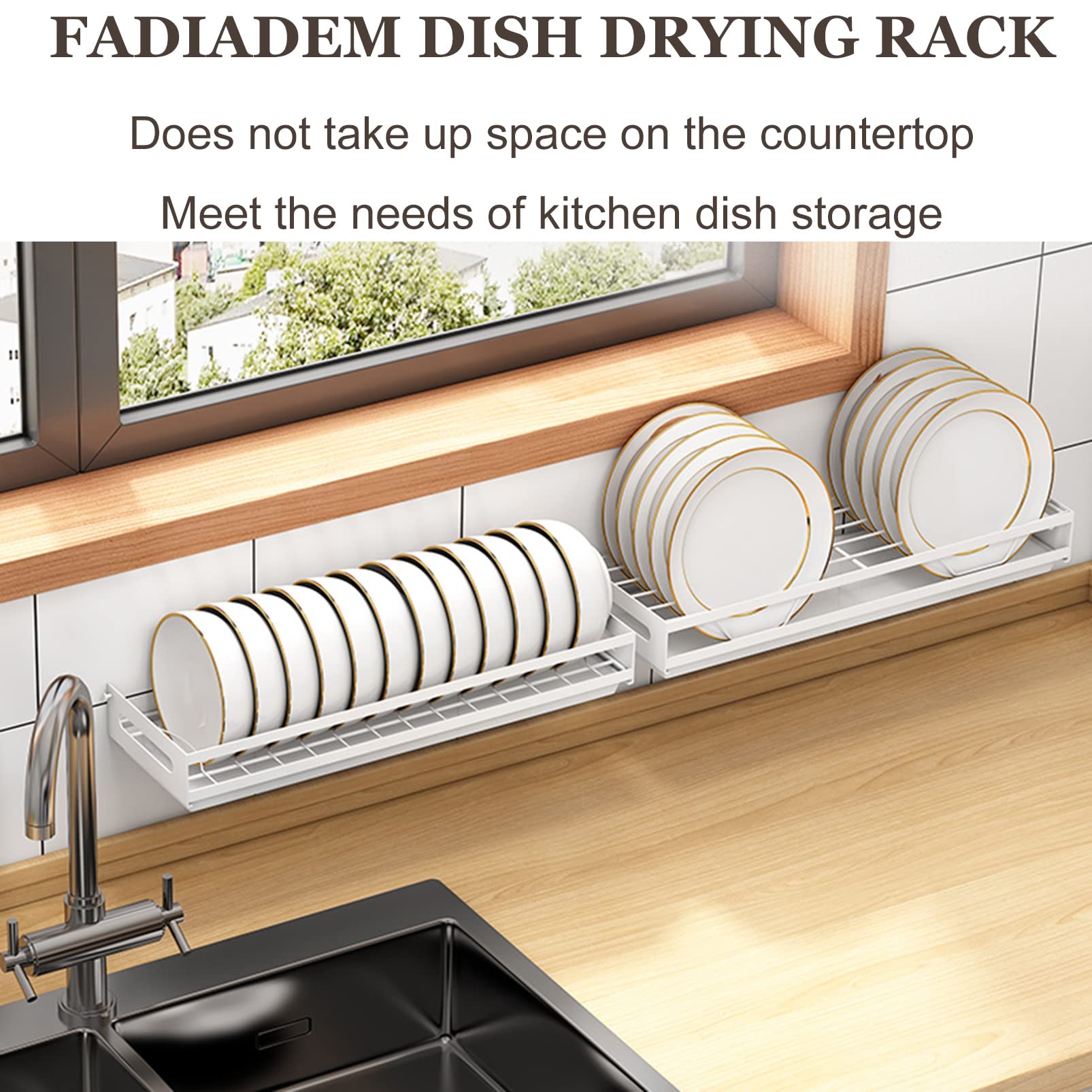 Escurridor de platos, escurridor de platos, estante de almacenamiento de platos de acero inoxidable montado en la pared con bandeja de escurridor, organizador de suministros de cocina, soporte para