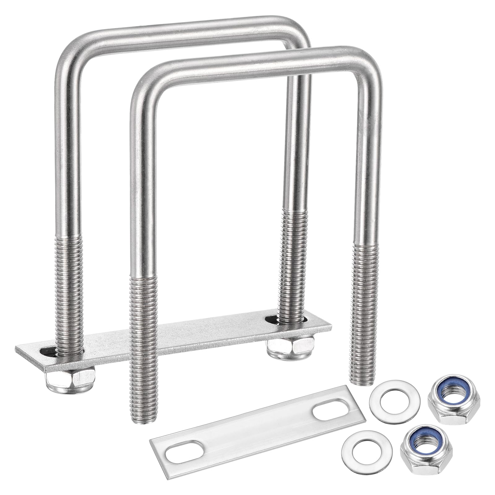 METALLIXITY U Bolts 2Set (M10x75x120mm), Square U Bolt Kits 304 Stainless Steel with Nylon Lock Nut Washers Plates - for Construction, Pipe, Trailer, Automotive, Leaf Spring Fastener โ image 1