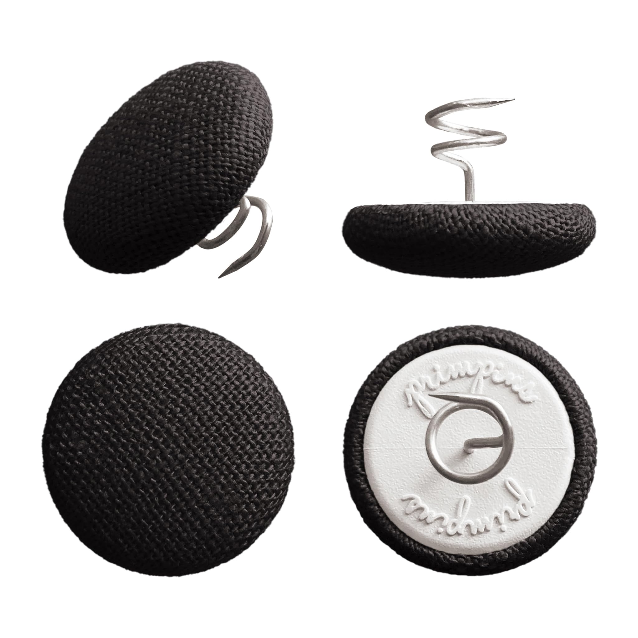 Primpins Short Upholstery Pins - Classic Linen - 20 Colors Available - Fabric Covered Button Twist Pins - Keeps Furniture Covers in Place (Set of 12, Black)