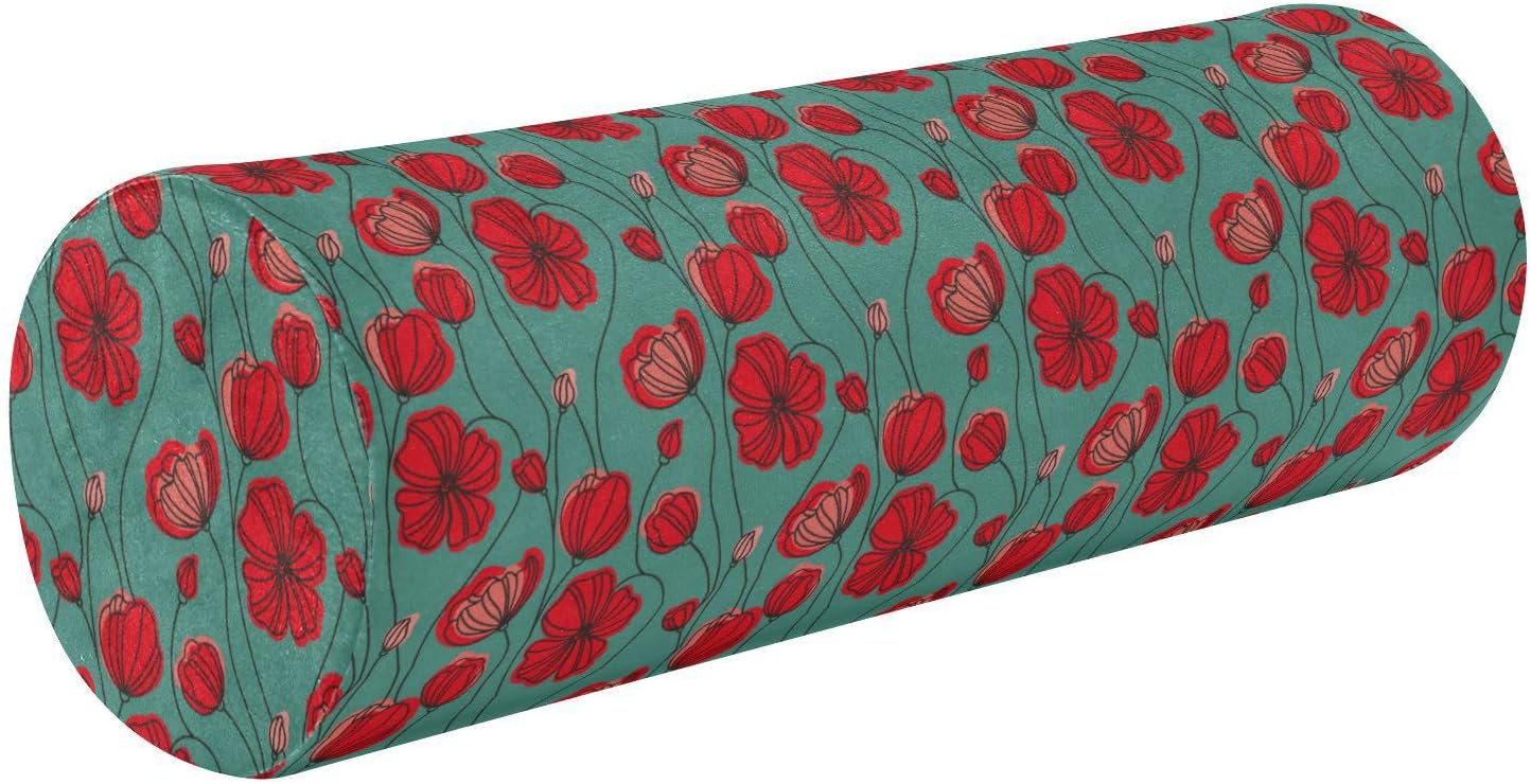 FRODOTGVRed Poppies Flowers Bolster Pillow for Legs Sleeping Therapedic Neck Roll Pillow Round Pillow Cases Cylinder Pillow Case Pillow Support for