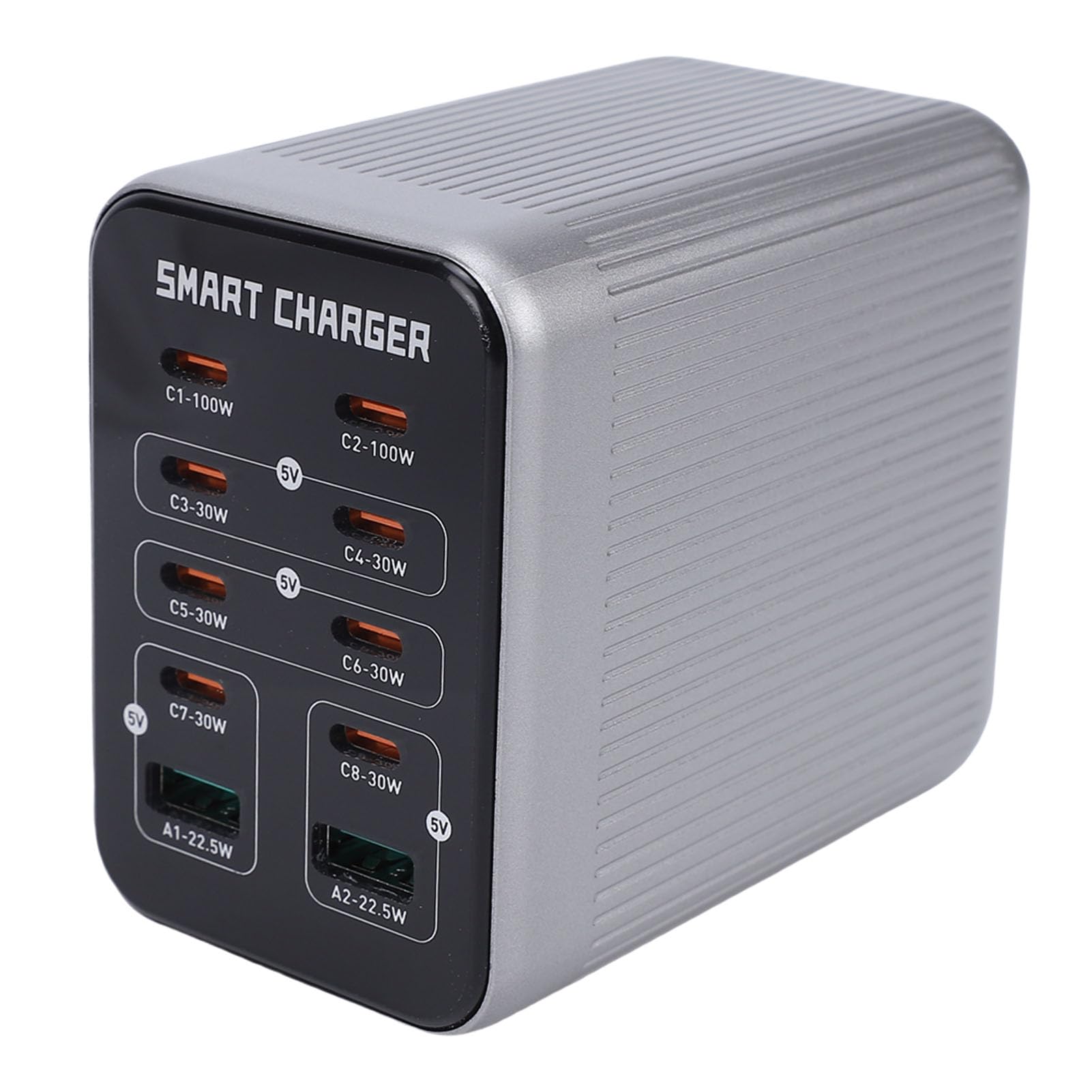 Blok ładowarki 200 W z 10 Portami GaN USB C, 2 Porty QC3.0, 8 PD Przenośny Podróżny Adapter do ładowania z Wbudowanym Wentylatorem, Idealny do Wielu urządzeń (wtyczka UE)