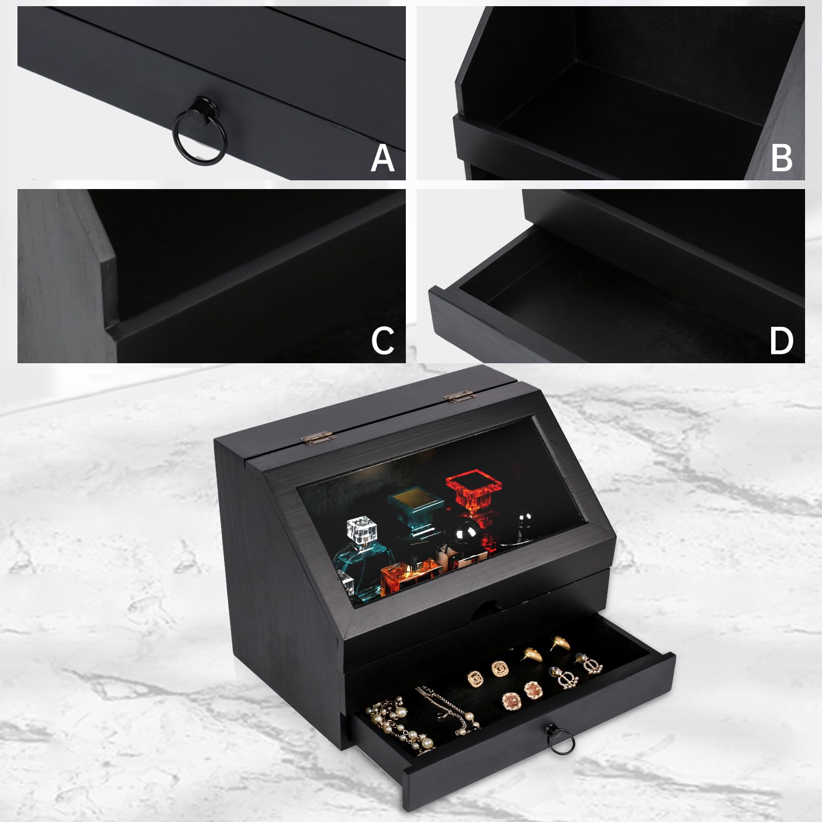 Organizador de Perfumes de Madera con Cajón | Organizador de Perfumes con Tapa Abatible Acrílico Transparente,Almacena Perfumes Joyas Cosméticos para Hombres Mujeres