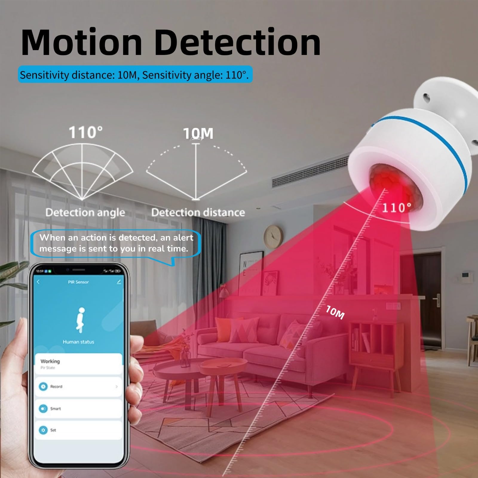 PIR-Bewegungssensor, Matter USB-PIR-Infrarotsensor mit Temperaturüberwachung, Einstellbare Empfindlichkeit, für Smart Home Control System