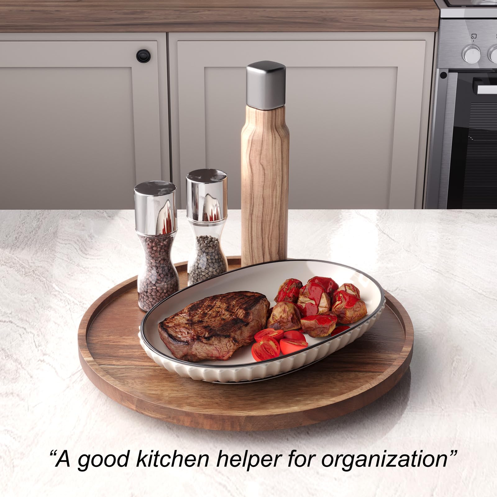 VERTORGAN Lazy Susan Organizer für Küche, Drehteller aus Akazienholz für Schrank, Speisekammer, Tisch, Arbeitsplatte, Schminktisch, Gewürzregal, groß
