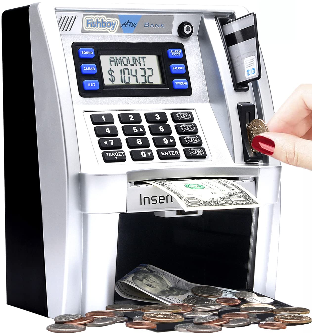 2022 Upgraded ATM Savings Piggy Bank Machine for Real Money for Kids with Debit Card, Bill Feeder, C