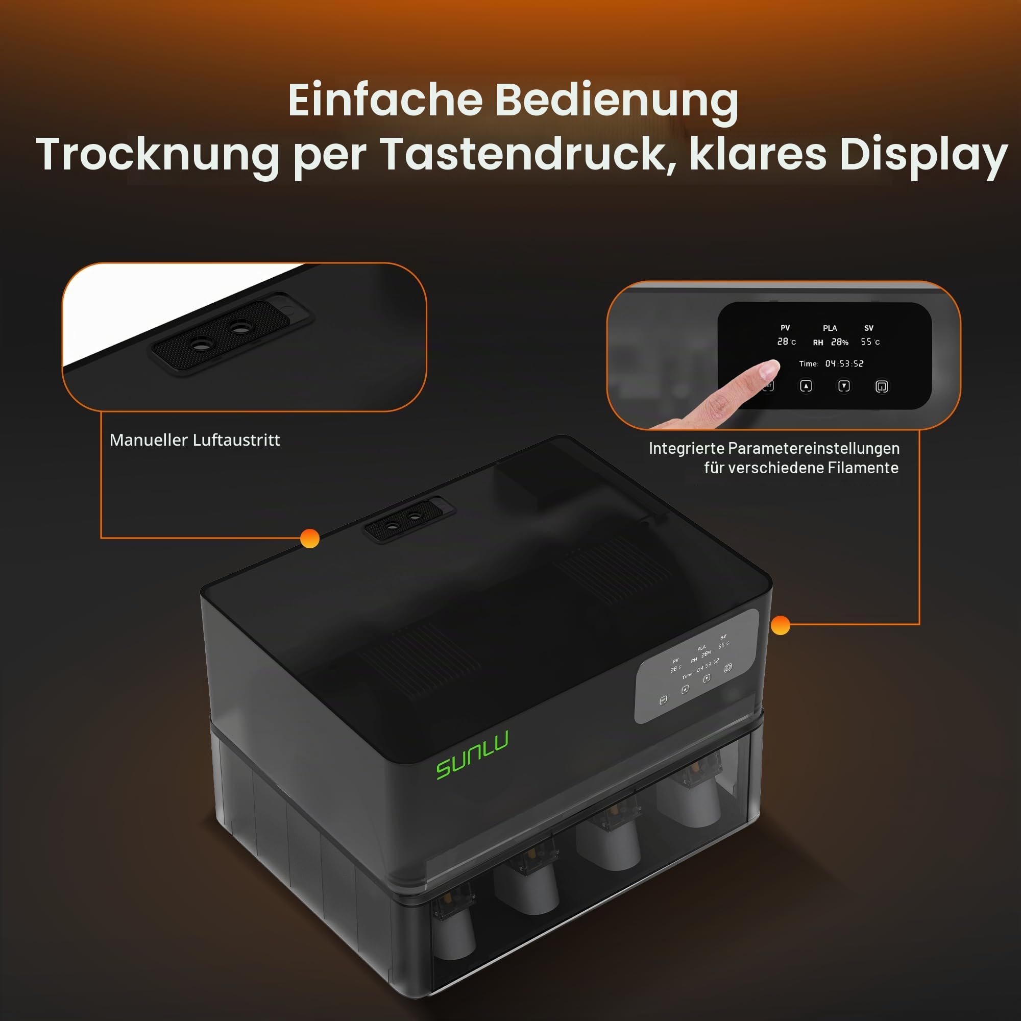 SUNLU AMS Heater für Bambu Lab AMS 1. Gen, Filamenttrockner-Upgrade für 4 Spulen, Drucken & Trocknen gleichzeitig, Smart RH-Steuerung, schnelle Erwärmung bis 70 °C in 20 Min