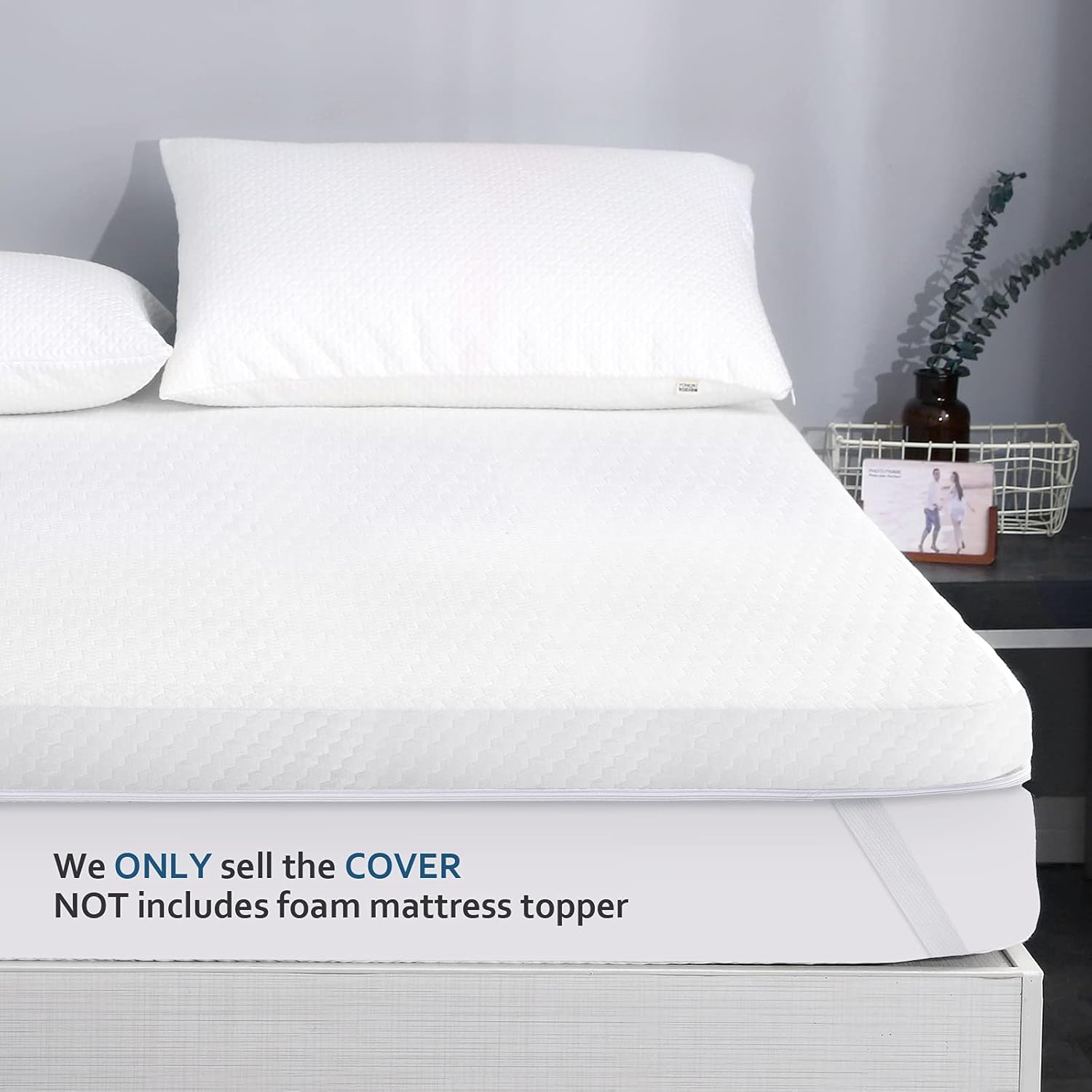 Queen Size Mattress Topper Cover, 1-2 Inch Zippered Viscose Made From Bamboo Foam, Removable Protector With Straps, Memory Foam - Image 7