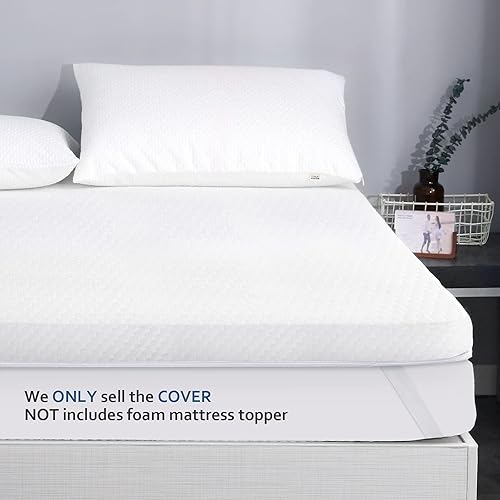 Miniatura 7 de Funda de colchón tamaño Queen, 1 a 2 pulgadas con cremallera extraíble de espuma de bambú refrescante, protector de colchón de espuma viscoelástica