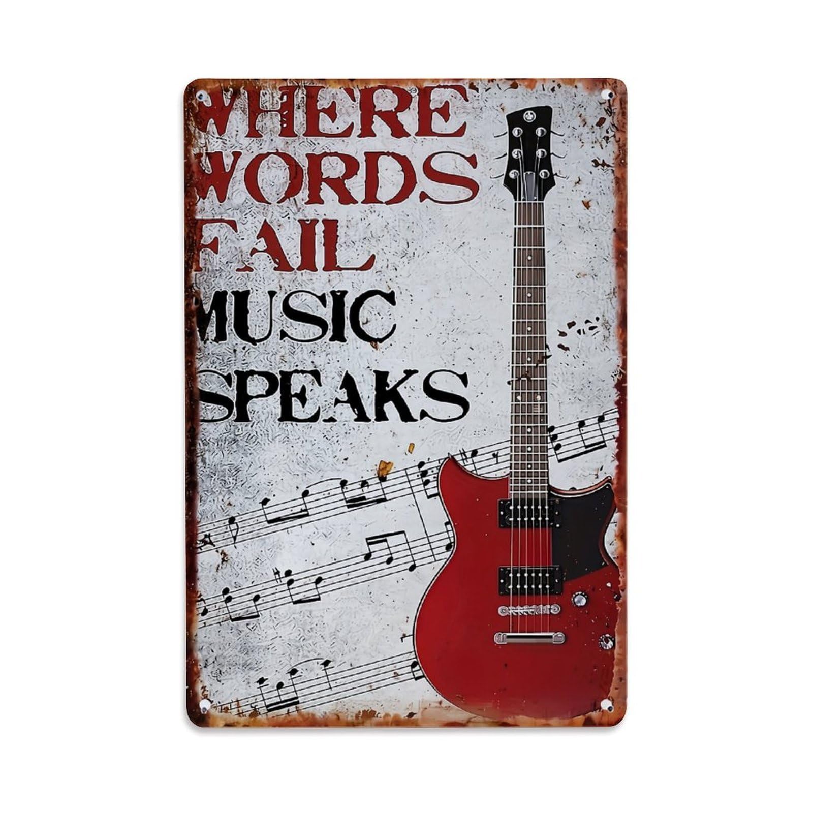 Jdyaojiesheng Vintage Music Guitar Words Fail Speaks Tin Sign Retro Metal Wall Decor Metal Poster, Home Bar Garage Farmhouse Cafe Wall Art Decoration 8X12inches
