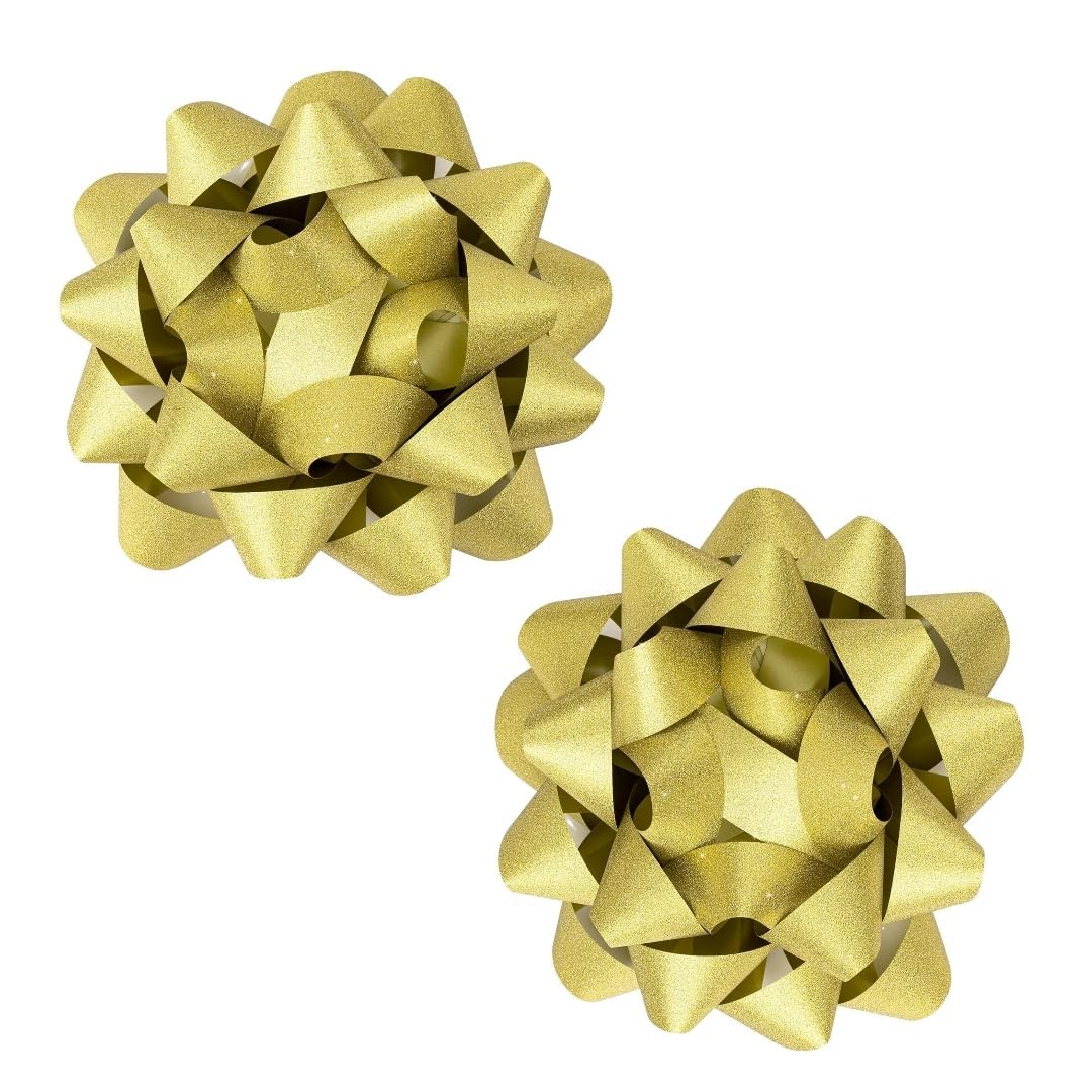 Wanna Party Pack of 2 Golden Bows for Gift Wrapping, Ribbon Bows for Wedding Christmas Birthday Gift Baskets or Valentine's Day Flower Gift Boxes Decoration (Gold)-image-7