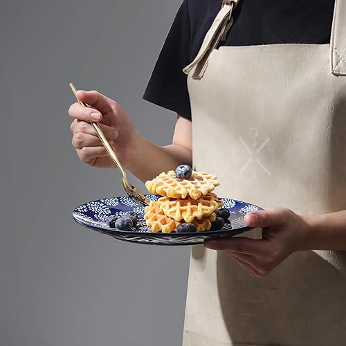 Miniatura 7 de Selamica Juego de 4 platos de ensalada, platos de postre en relieve, 8.5 platos de cerámica para aperitivos, platos llanos pequeños para aperitivos