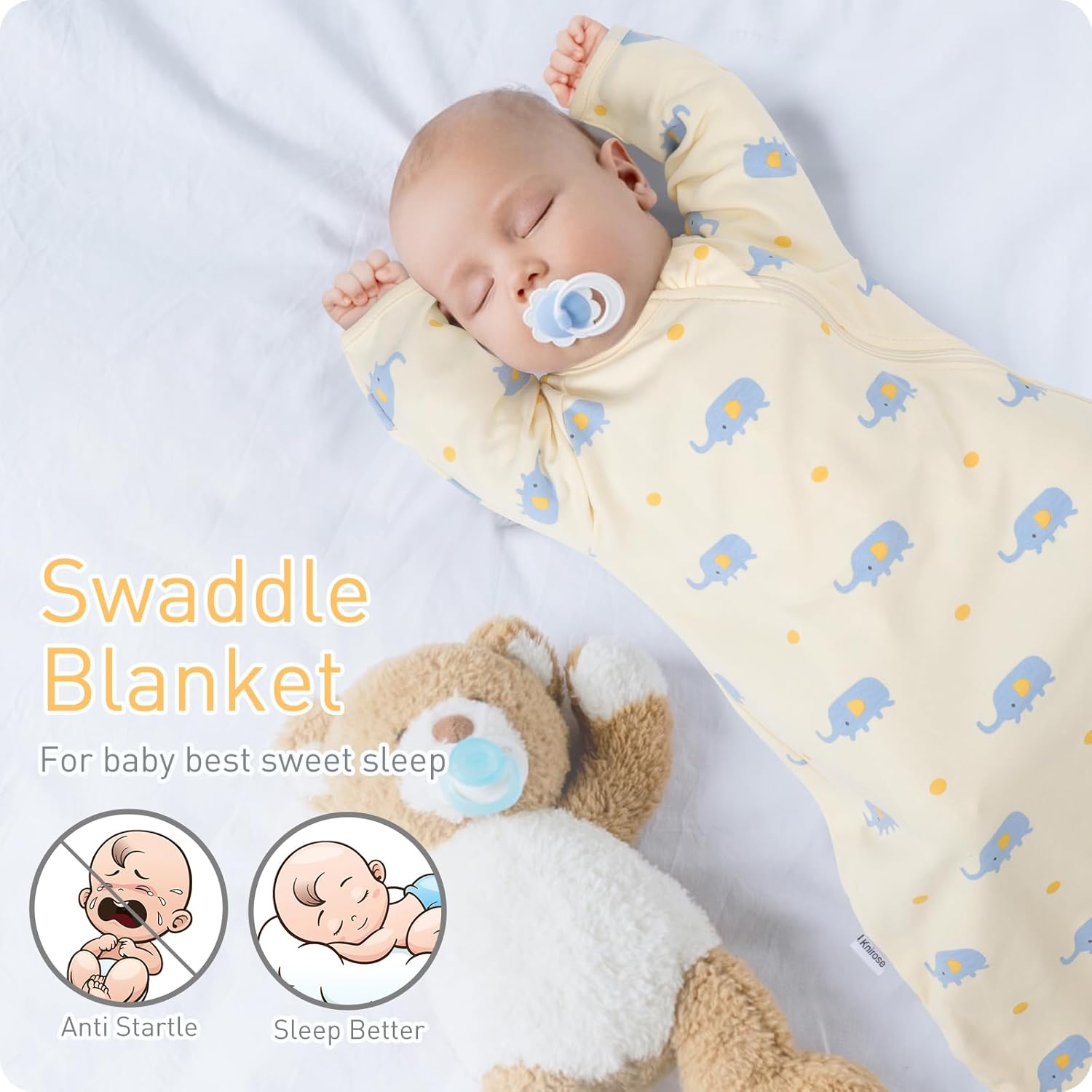 Organic Soft Cotton Transitional Baby Swaddling Sack with Arms Up & Sleeves 3-6 Months, Mitten Cuffs, 2-Way Zipper, Sleeping Sacks for Newborns - Calms Startle Reflex, Boys & Girls Sleep Bag
