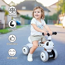 YGJT Baby Balance Bike Toys for 1 Year Old, Birthday Gifts for Boys and Girls, Silent Wheels & Non-Pedal Baby Walker Riding Toys for 10-36 Months Toddlers, Kids First Bike Gifts Spotty Dog
