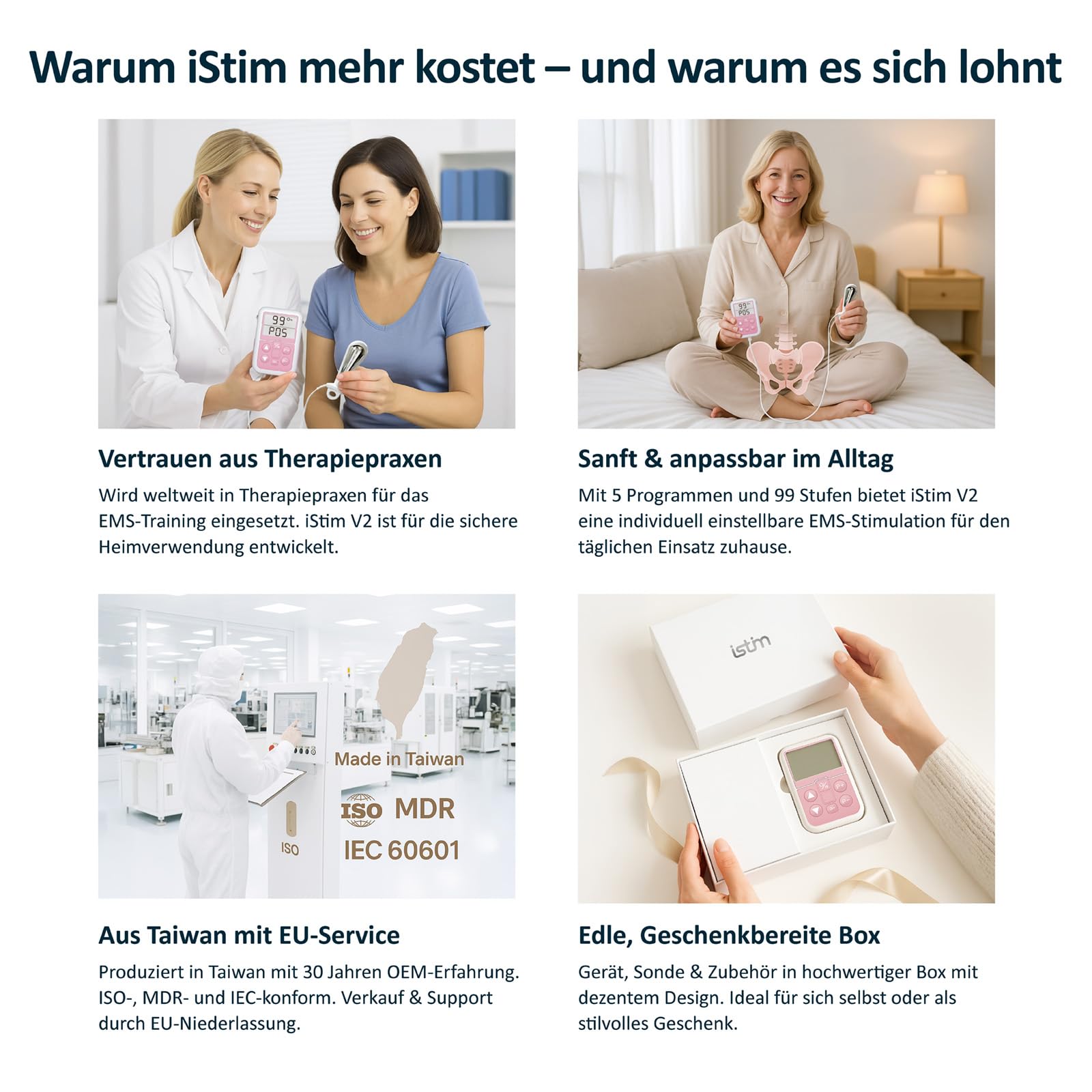 iSTIM V2 Kegeltrainer Inkontinenzstimulator mit Sonde zur Blasenkontrolle und Beckenbodenübung für Frauen, elektrischer Muskelstimulator (EMS)