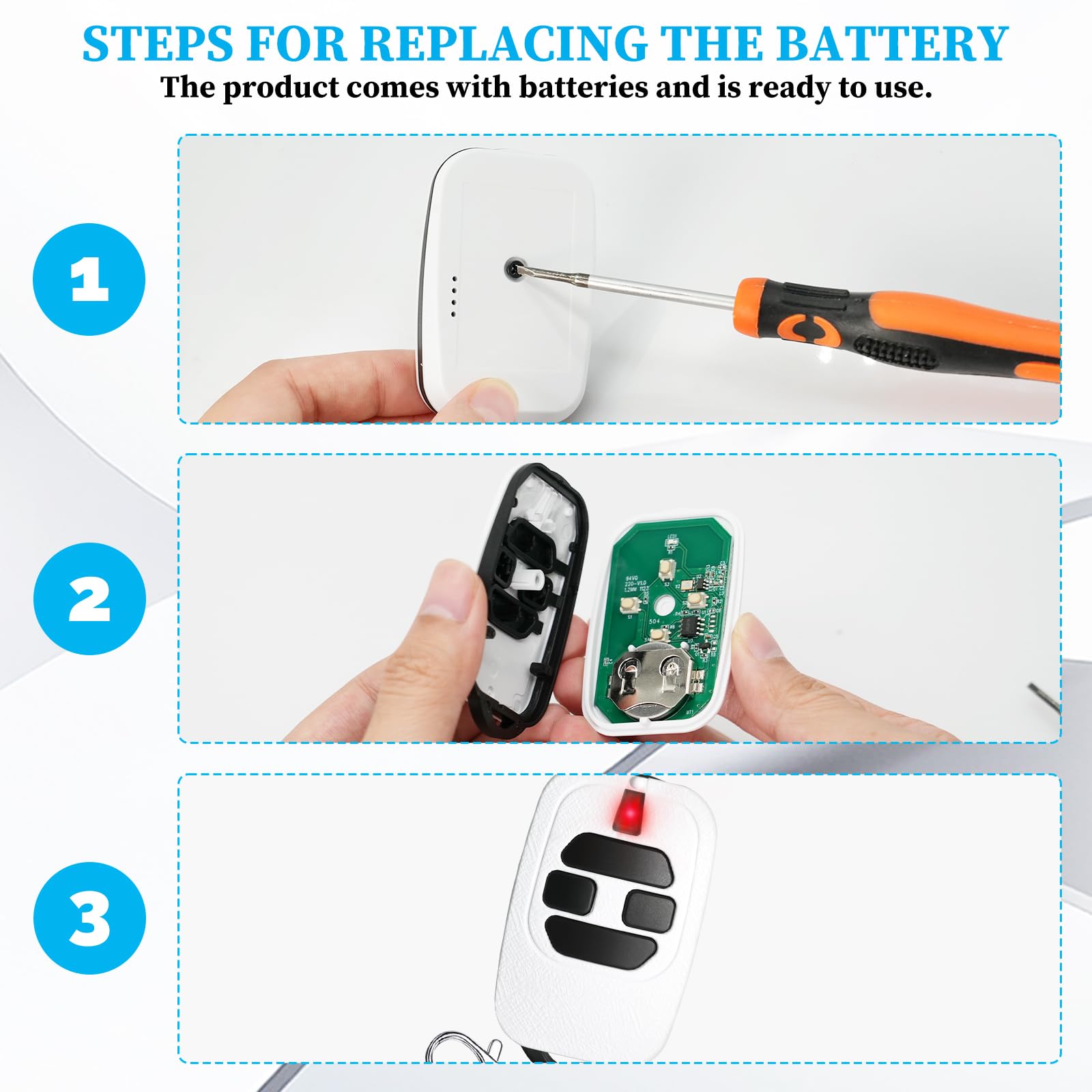433.92 MHz Garage Door Remote, 3 PCS Garage Door Opener Remote Control, 4 channels, Compatible with GTI2/4, GT2/4, Mio TR2/4 - Image 4