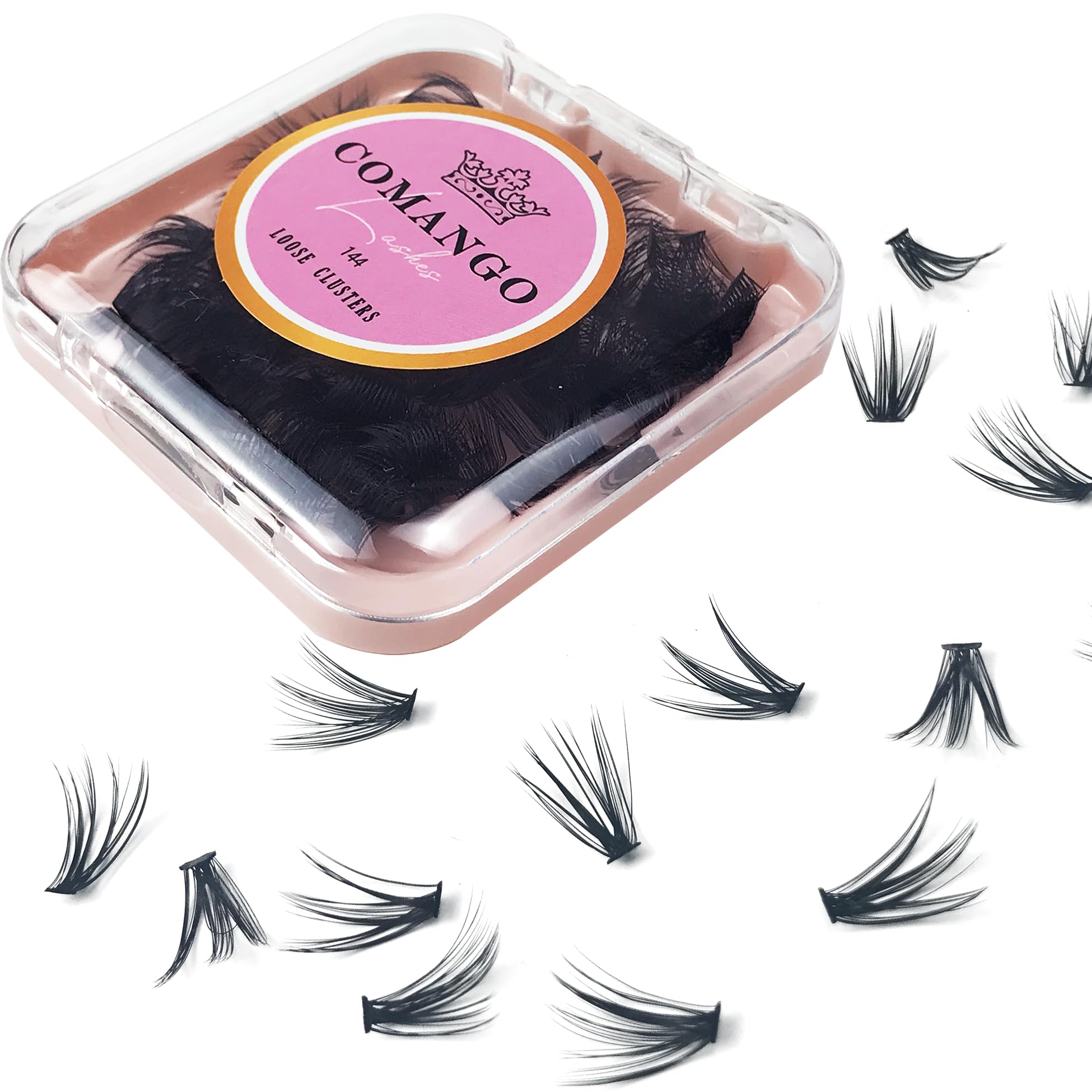 CoMango Lash Clusters 144Pcs Cluster Lashes 40D D Curl Lash Clusters 10mm Individual Eyelashes Clusters Wispy DIY Eyelash Extension Thin Band Soft to