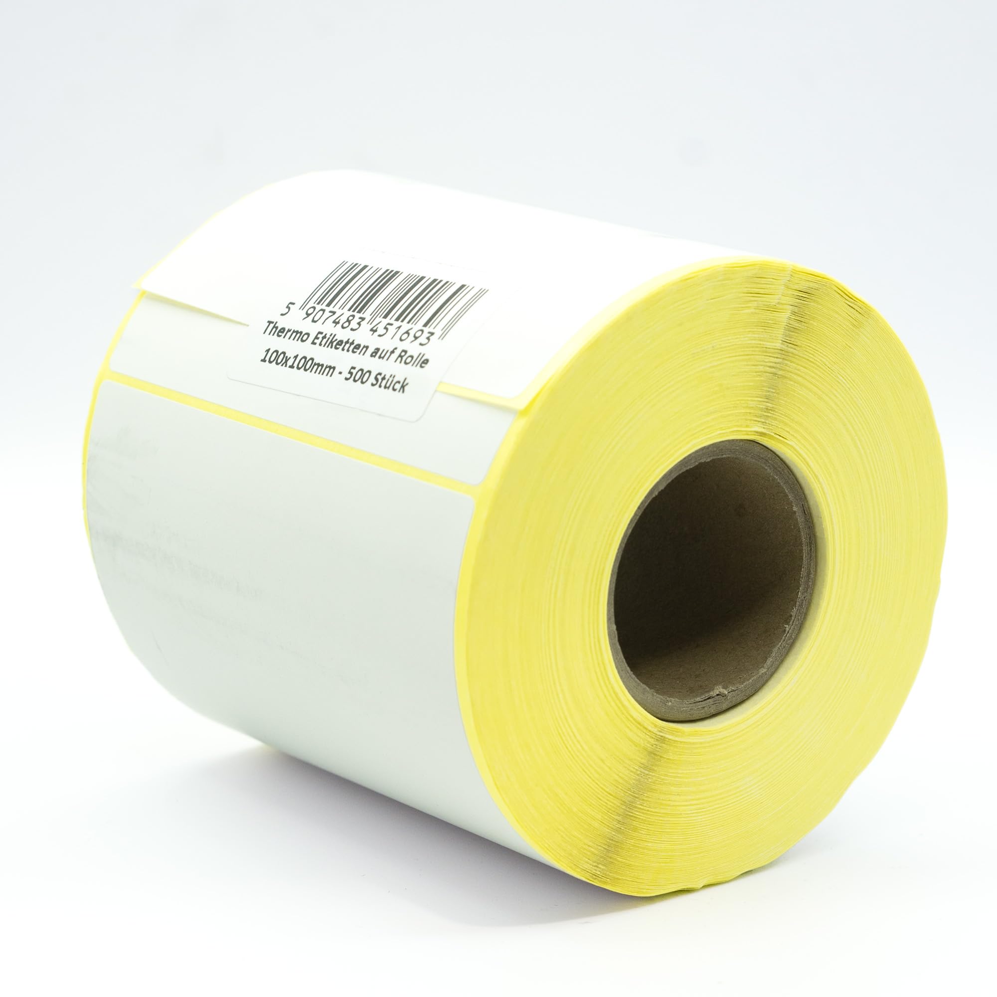 Etichette termiche bianche su rotolo 100 × 100 mm – 500 pezzi, adesive permanentemente, etichette per codici a barre autoadesive per etichettatura