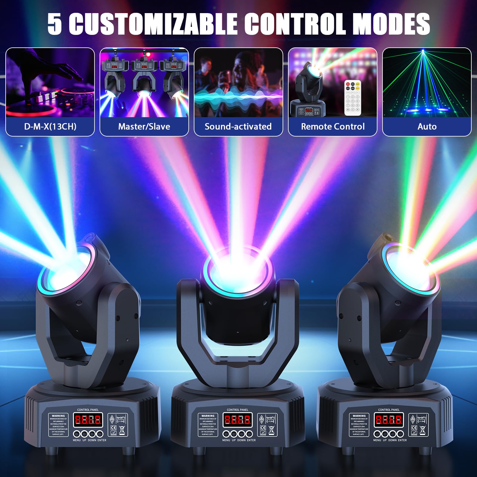 2PCS Teste Mobili Beam RGBW da 30W 3 in 1, Effetto Chase con Striscia Luminosa d-mx512 Attivabile dal Suono con Telecomando per DJ Festa Club Matrimonio Palco Spettacolo