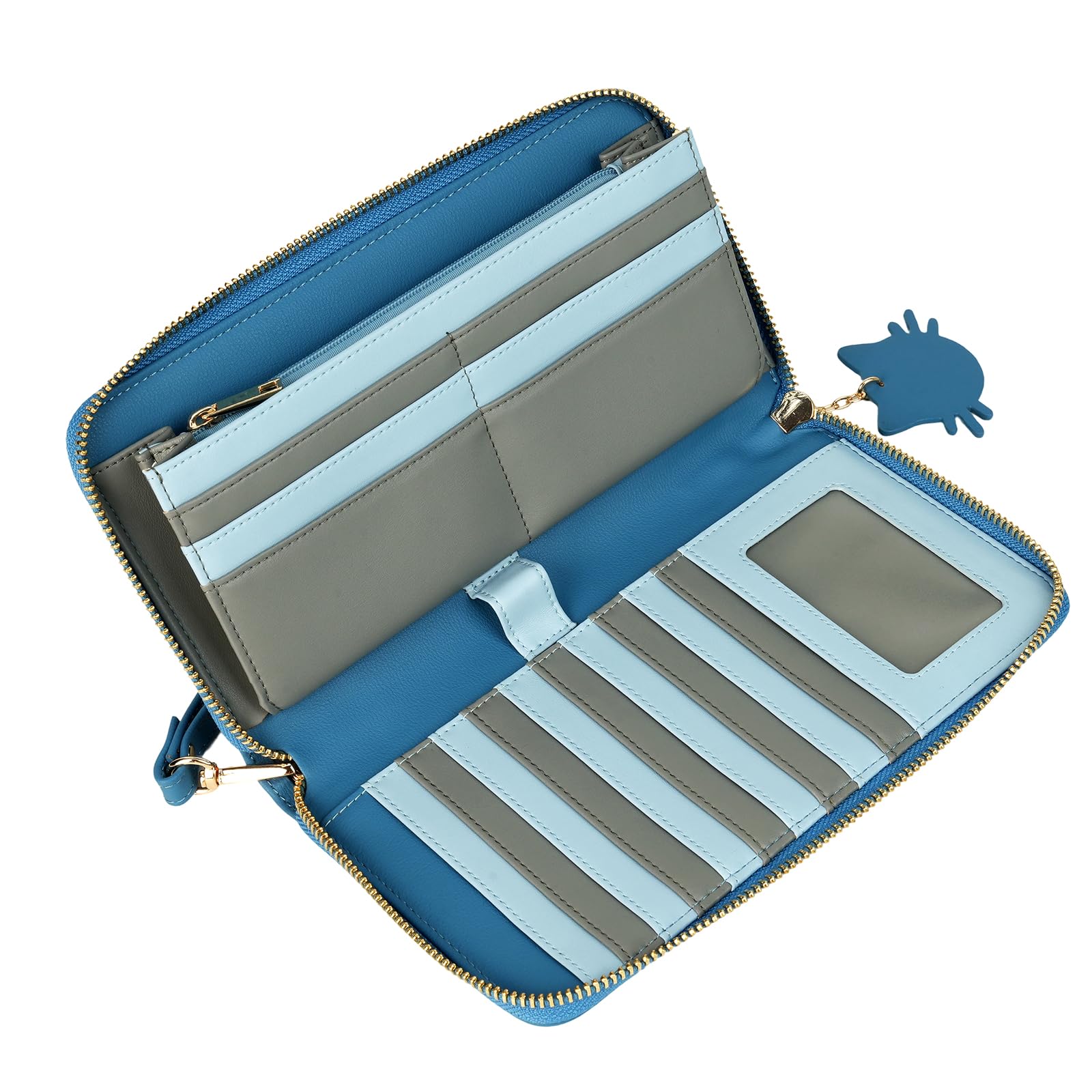 Portafogli Donna Grande con Gatto Stilizzato – 17 Slot Carte, Zip Monete, Spazio Penna – Design Esclusivo e Vegan Friendly – 3 Colori Disponibili (Ottanio con gatto blu)