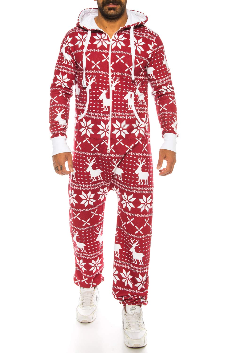 Crazy Age Herren Sternen Jumpsuit Overall Strampelanzug Sweat Latzhose Körperanzug Kapuzenpullis