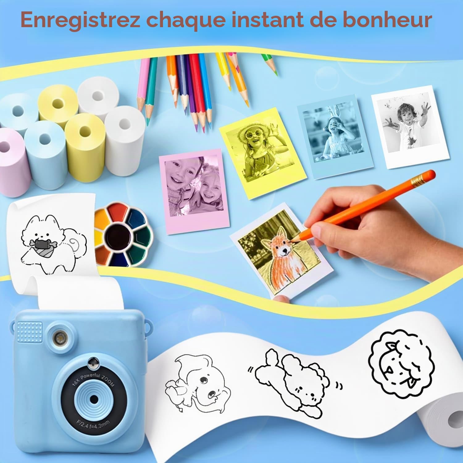 Lot de 18 rouleaux de papier pour appareil photo instantané enfants, sans BPA 5.7 x 2.5 cm