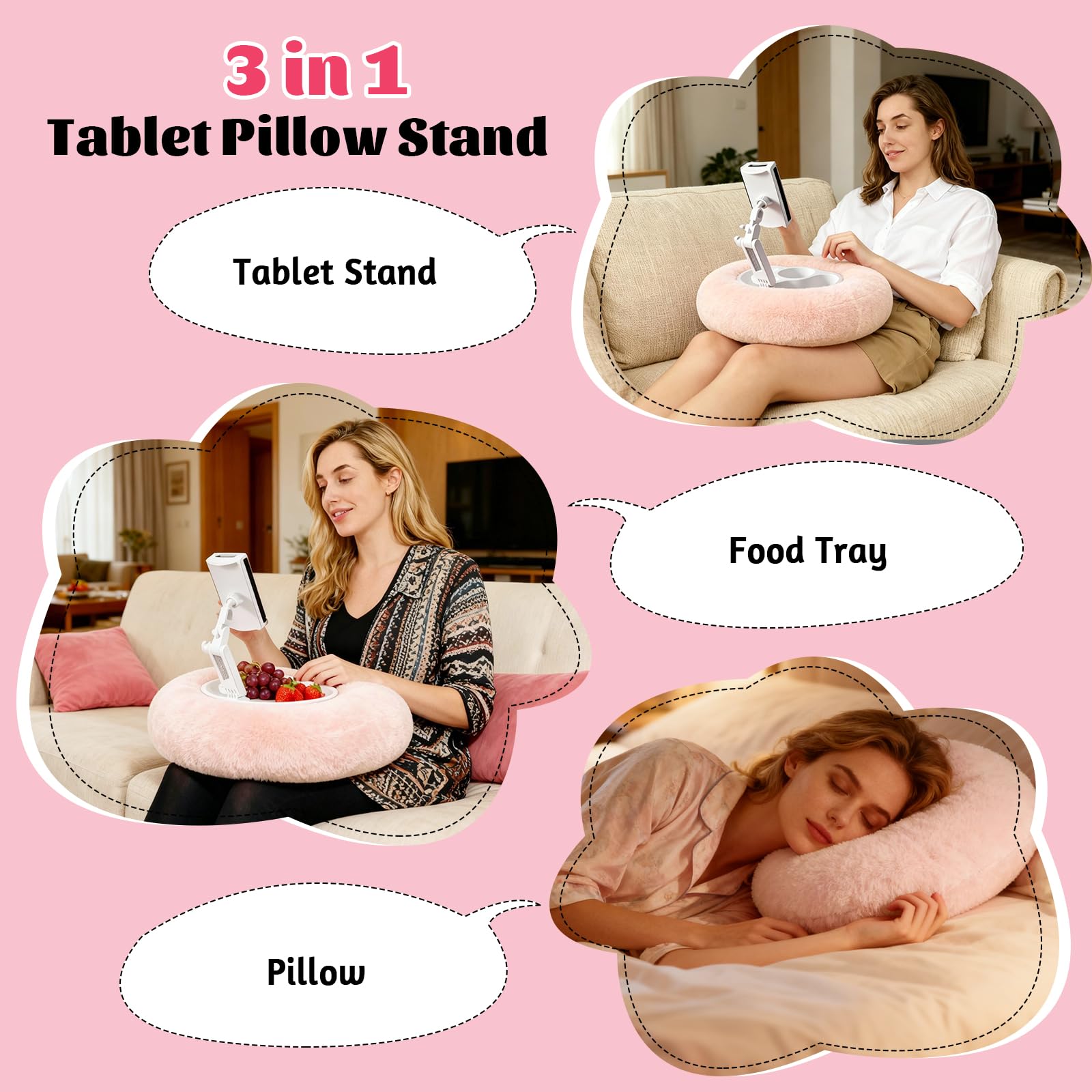 Supporto per Tablet, Supporto Kindle Regolabile per la Lettura | con 3 Ciotole per Snack Compatibile con Telefoni, Tablet e Dispositivi Kindle da 4,7"-13"