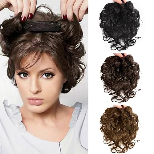 ICRAB Peluca de cabello humano corto para mujer, cierre de cabello rizado, clip en la parte superior, pieza de repuesto de cabello natural para