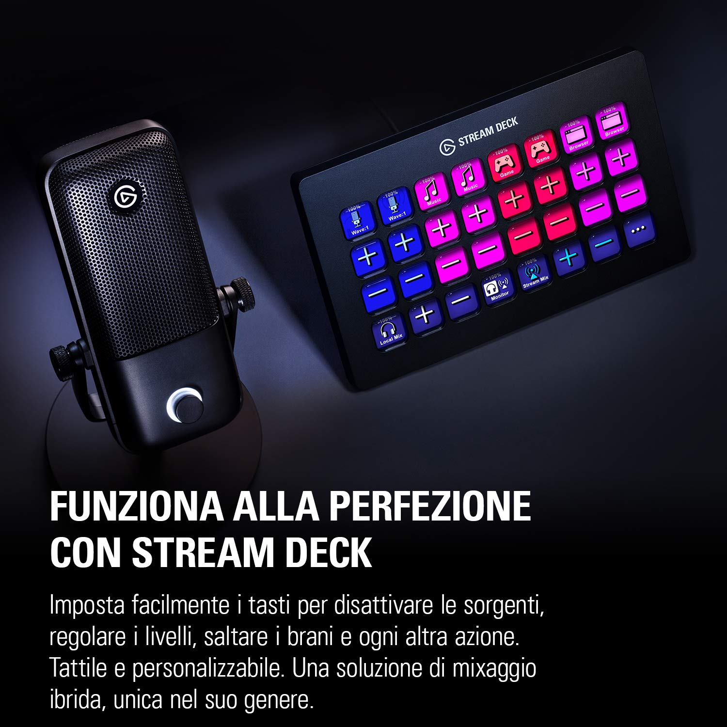 Elgato Wave:1, microfono condensatore USB per streaming, gaming, home office, software di mixaggio gratis, plug-in per effetti audio, anti-distorsione, plug & play, Mac/PC