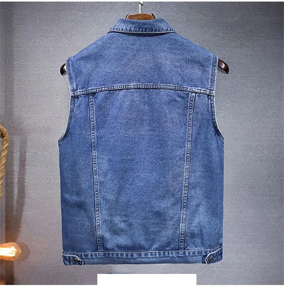 Gilet da uomo in denim multi tasche senza maniche vintage con risvolto giovanile denim gilet