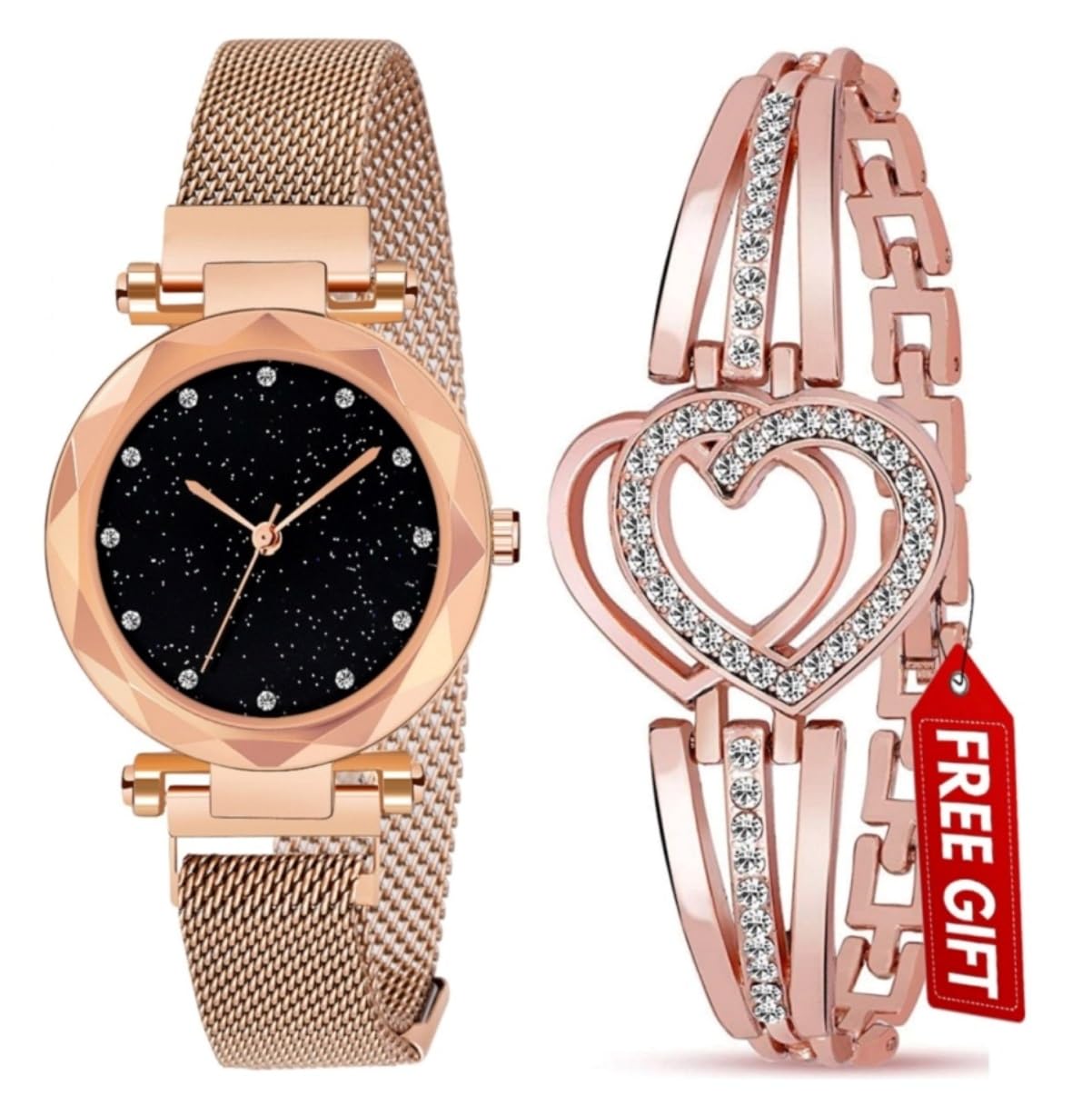 Acnos Metal Premium 4 Colors Magnet Strap Analogue Womens And Girls Watch Sweet Heart 4 Colors Bracelet Combo For Girls & Womens Watch (Set Of 2) (Rose Gold), Dial_Assorted, Band_Brown (B098XWFXW8) Amazon Price History, Amazon Price Tracker
