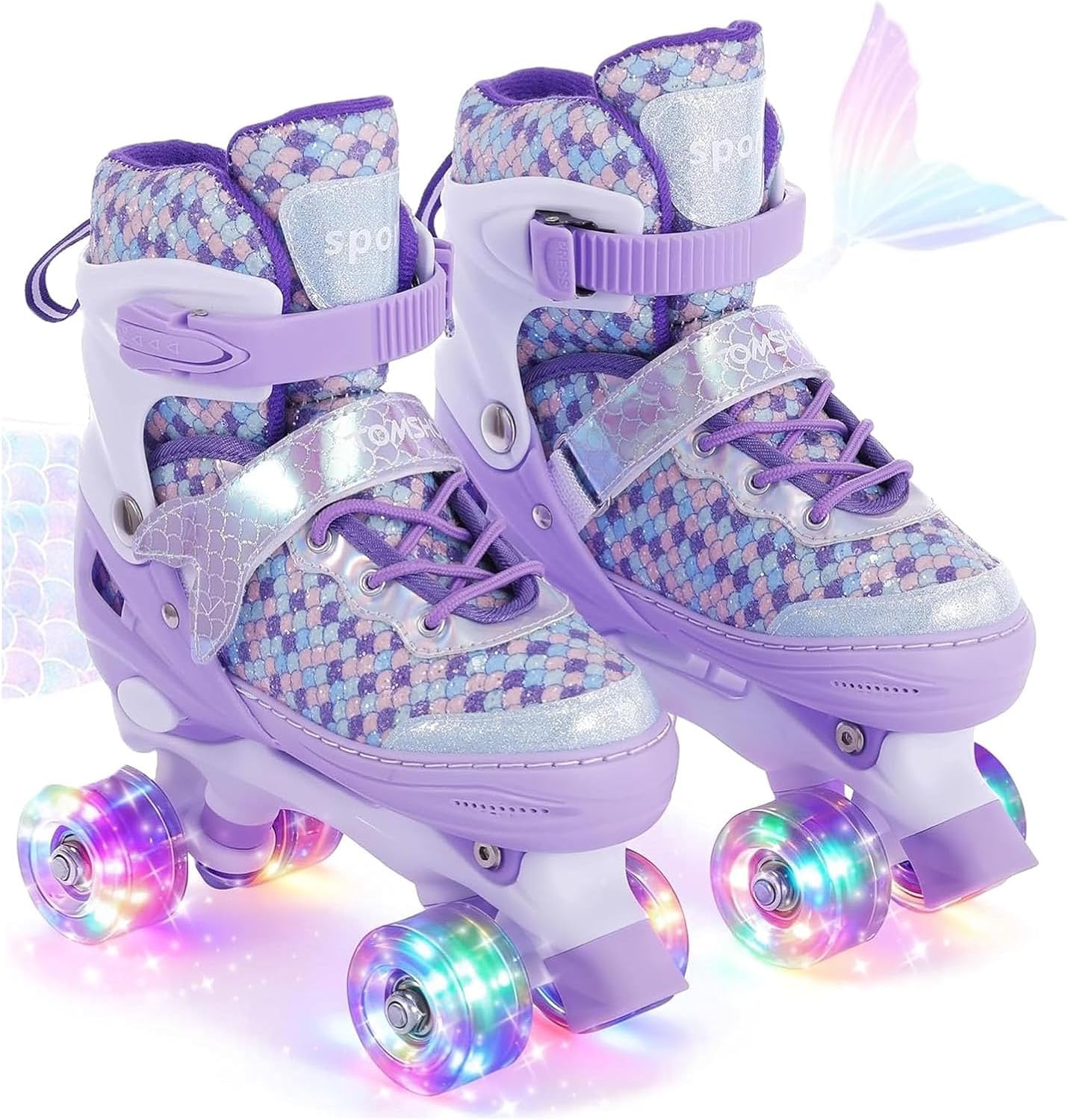 TOMSHOO Rollschuhe für Mädchen, Rollschuhe Mädchen 4 Größen Verstellbar, Kinder Rollschuhe mit 8 LED-Rädern, Bequem & Atmungsaktiv, Roller Skates mit Mehreren Schutzschichten, Geeignet für Anfänger