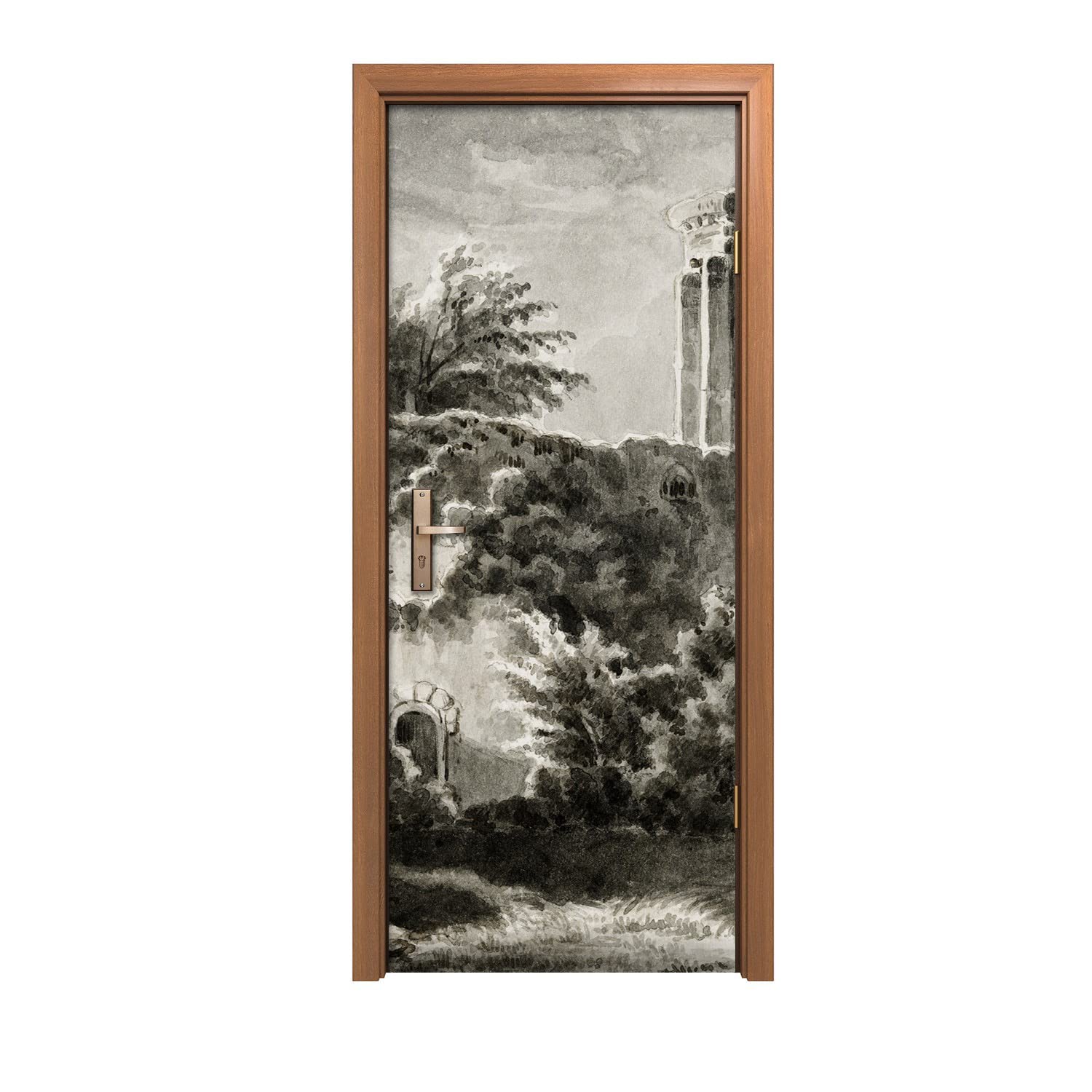 Autocollant de porte arbres château lavable et facile à poser 90x200cm