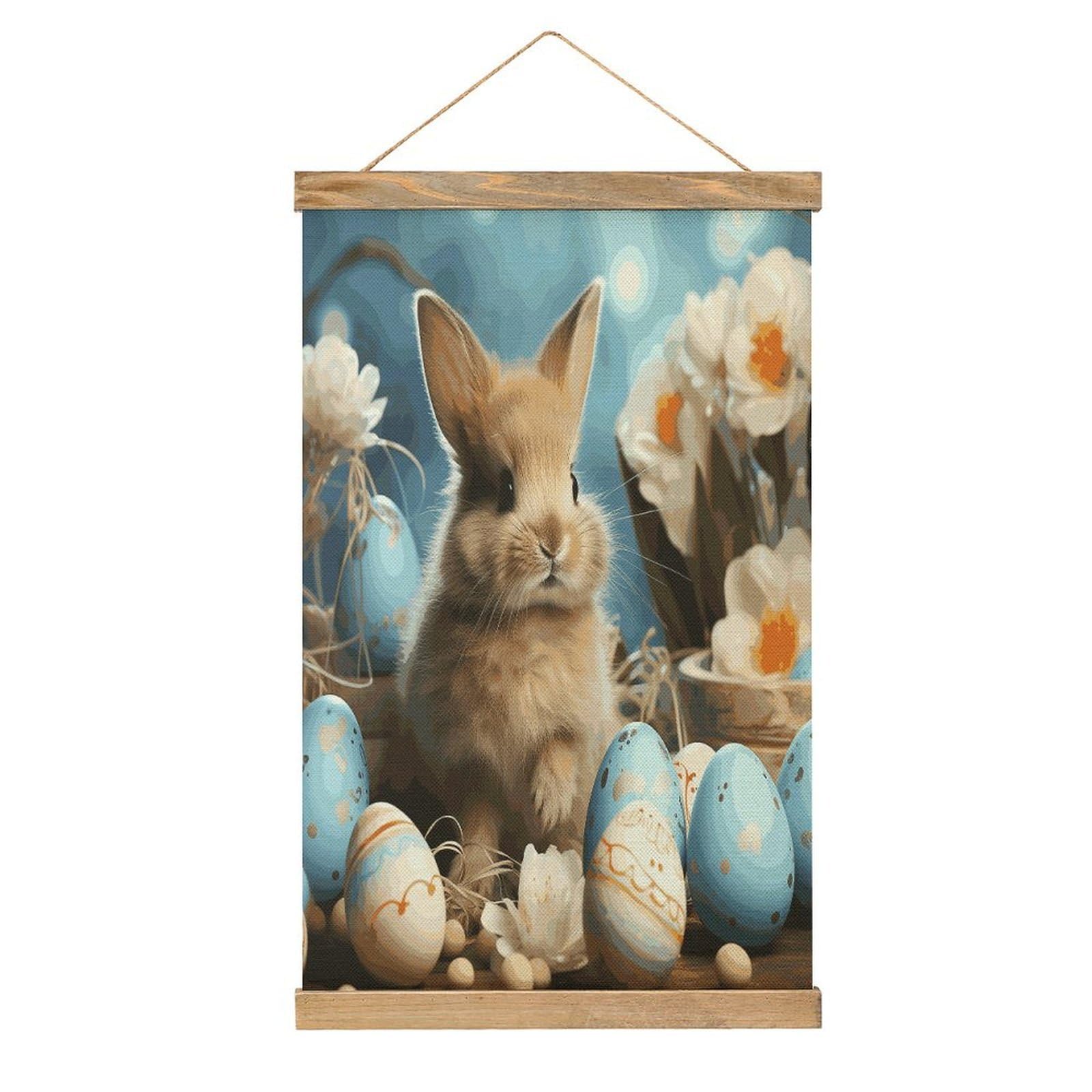 FekiLoot Cute Easter Eggs Rabbit Wall Art Poster Hanger Frame Linen Wall Art Decor Vintage Hanging Poster Hanging Wall Decor Rustic Retro Wall Art Print for Living Room Decor 20.4 X 13.1Inches