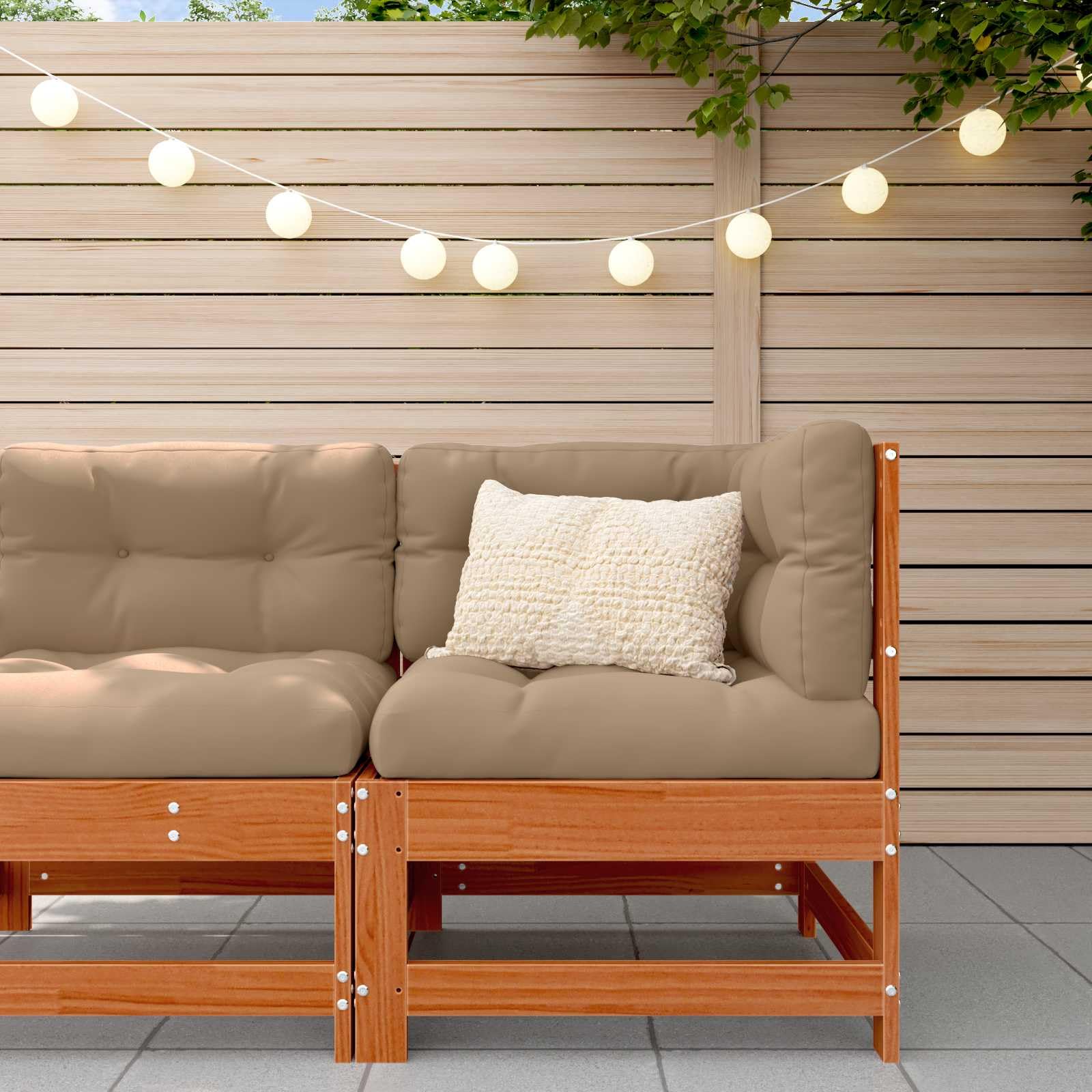 Sofá modular de jardín de pino como sofá esquinero de madera maciza de pino para la terraza con muebles de jardín de pino macizo en diseño de listones