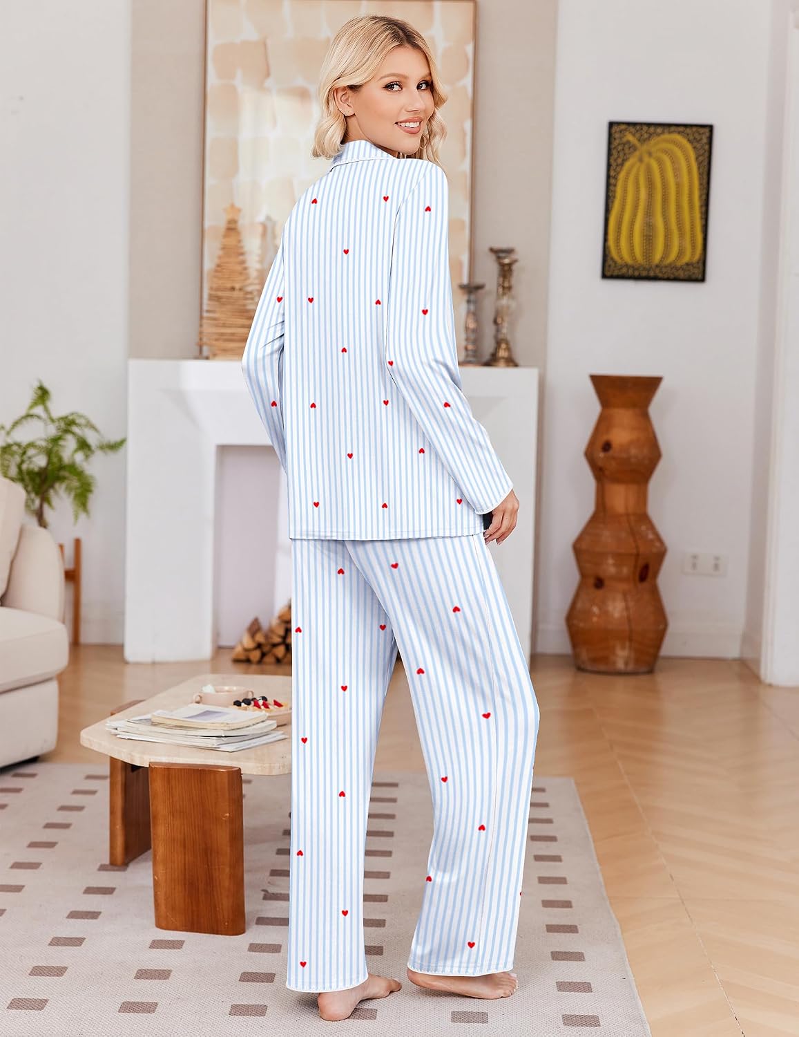 Ekouaer Pajamas for Women Set Long Sleeve Lounge Set Soft Button Down Pjs image 2