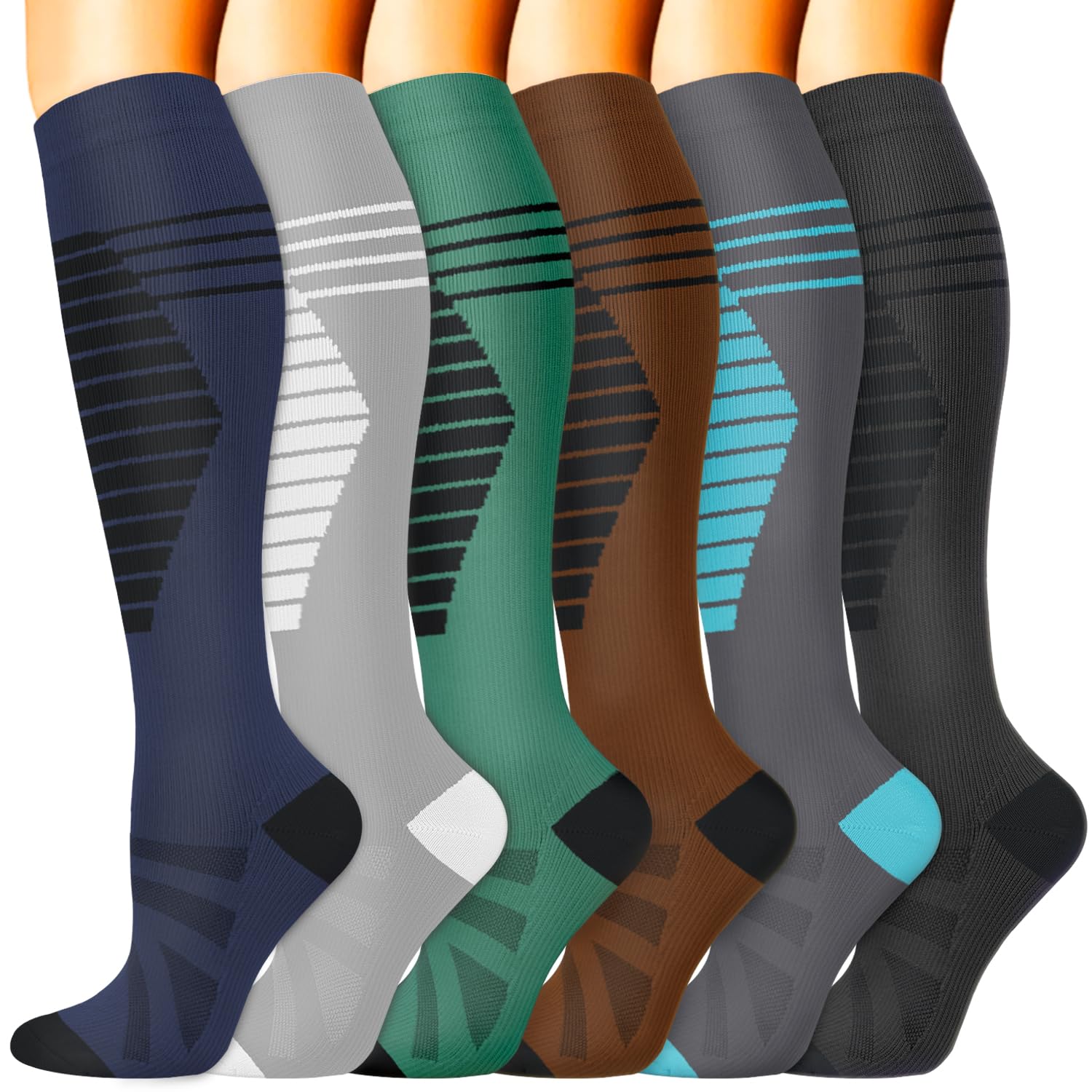 Sooverki Compression Socks for Women &amp; Men 6 Pairs is Best Supportive Knee High Stockings for Circulation, Travel, Nurses
