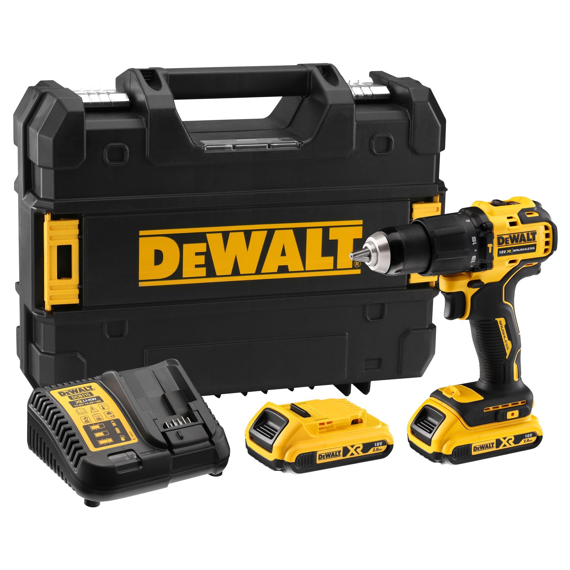DEWALT DCD709D2T-QW Brushless Hammer Drill XR 18V, 2 x 2 Ah Li-Ion Batteries and XR Multi-Voltage Charger