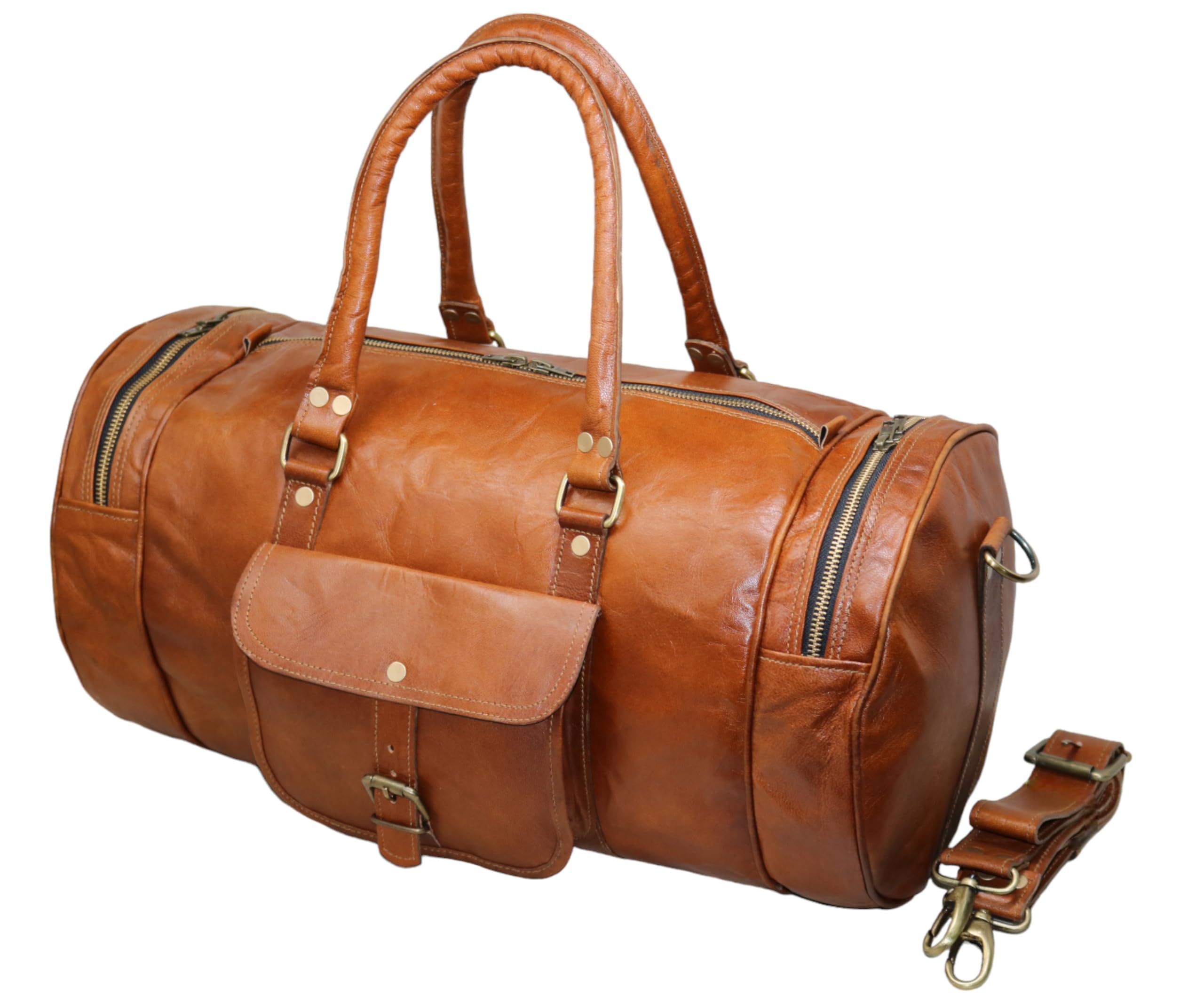 Jaald 56 cm Maleta Equipaje Viaje Mano Cuero Genuino Grande para Hombre y Mujer Fitness Fin de Semana Cabina Carry-on Vendimia Impermeable Regalo Cuero Duffle Gimnasio Bolsa