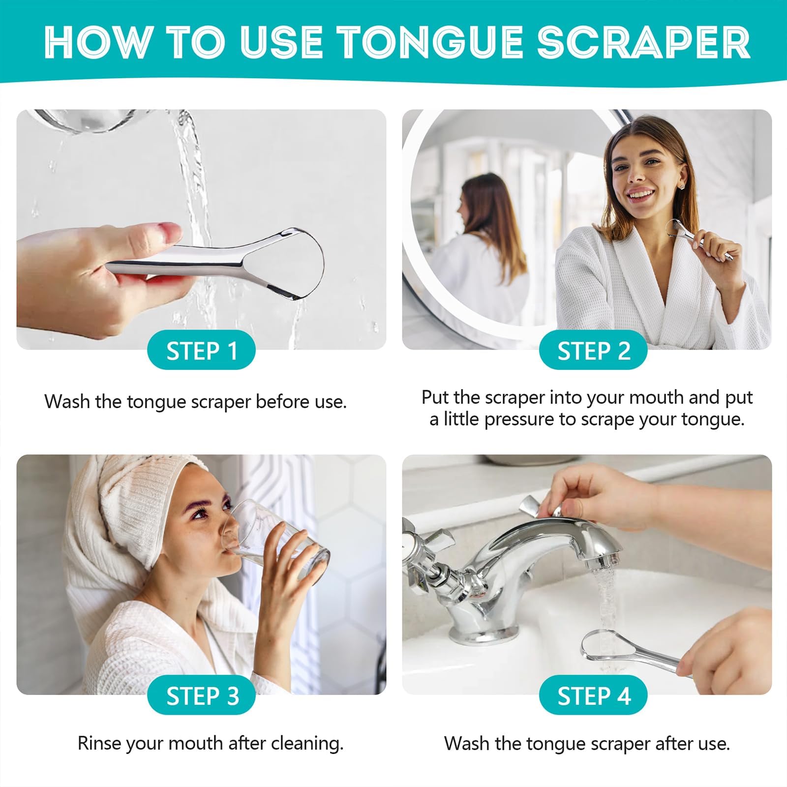 CARTZILLA EZ Cozy 2 Pack Tongue Scraper, Reduce Bad Breath, Stainless Steel Tongue Scraper for Adults and Kids, Metal Tongue Cleaner for Oral Care and Fresher Breath, Easy to Use Tongue Scraper 2